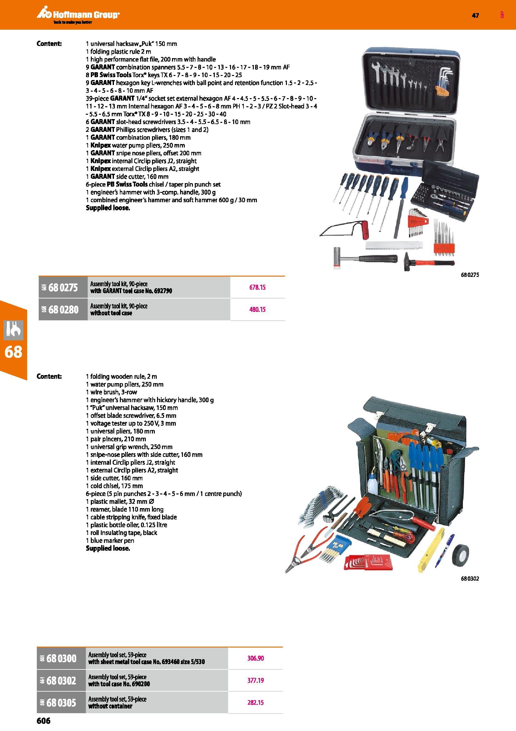606 Hoflmann Group 47 Hah tf rafcrr < l H r Content: 1680275 Assembly tool kit 90-piece wttfi GARANT tool case No 692790 678 15 680280 Assembly tool Каталог HOFFMANN GROUP 2016 Ручной слесарно-монтажный и измерительный инструмент и оборудование от комплексного поставщика промышленных предприятий Вер. 47 Англ. Стр. 606