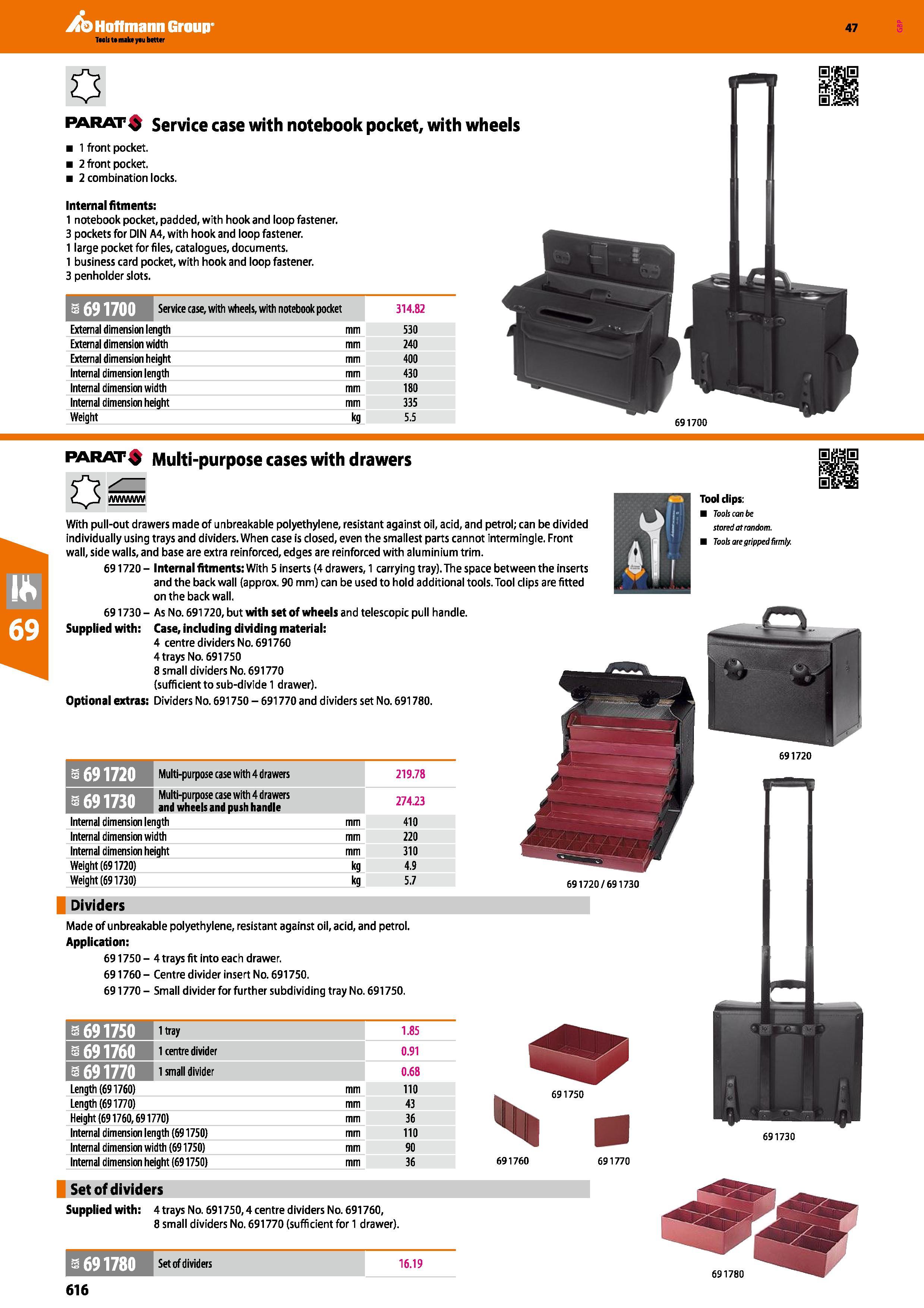 616 Hoffmann Group 47 0 parat Service case with notebook pocket, with wheels 1 front pocket 2 front pocket 2 combination locks Internal fitments: 1 n Каталог HOFFMANN GROUP 2016 Ручной слесарно-монтажный и измерительный инструмент и оборудование от комплексного поставщика промышленных предприятий Вер. 47 Англ. Стр. 616