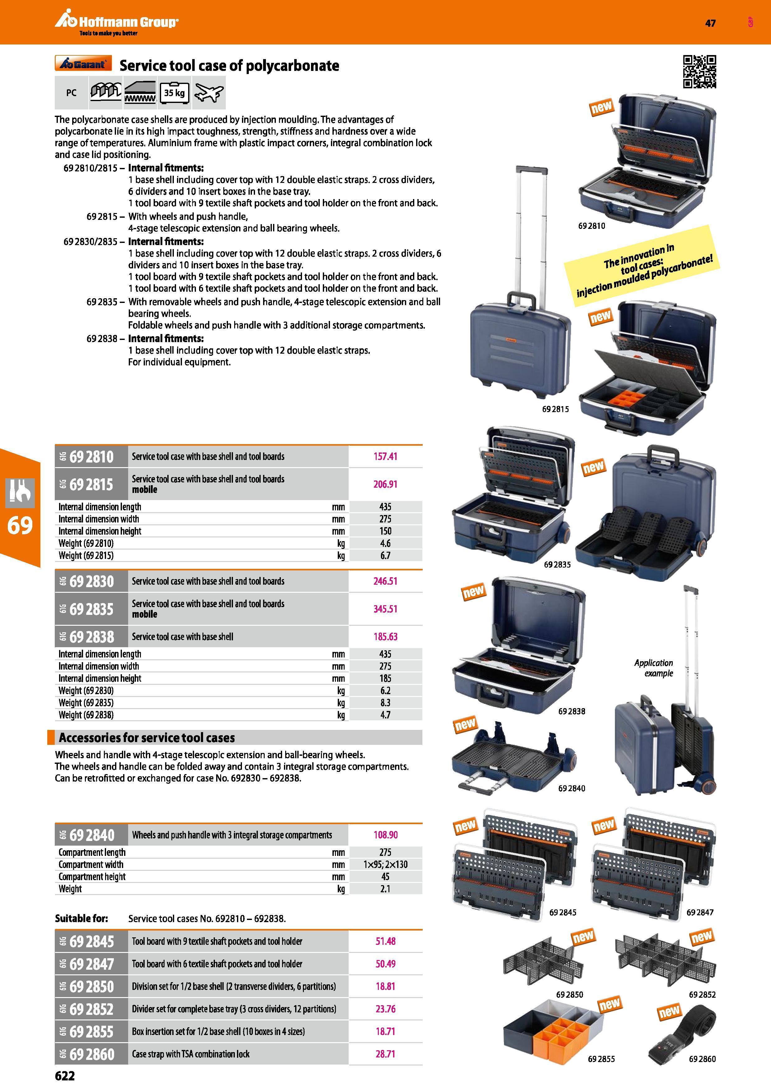622 >Earant Service tool case of polycarbonate The polycarbonate case shells are produced by injection moulding The advantages of polycarbonate lie i Каталог HOFFMANN GROUP 2016 Ручной слесарно-монтажный и измерительный инструмент и оборудование от комплексного поставщика промышленных предприятий Вер. 47 Англ. Стр. 622