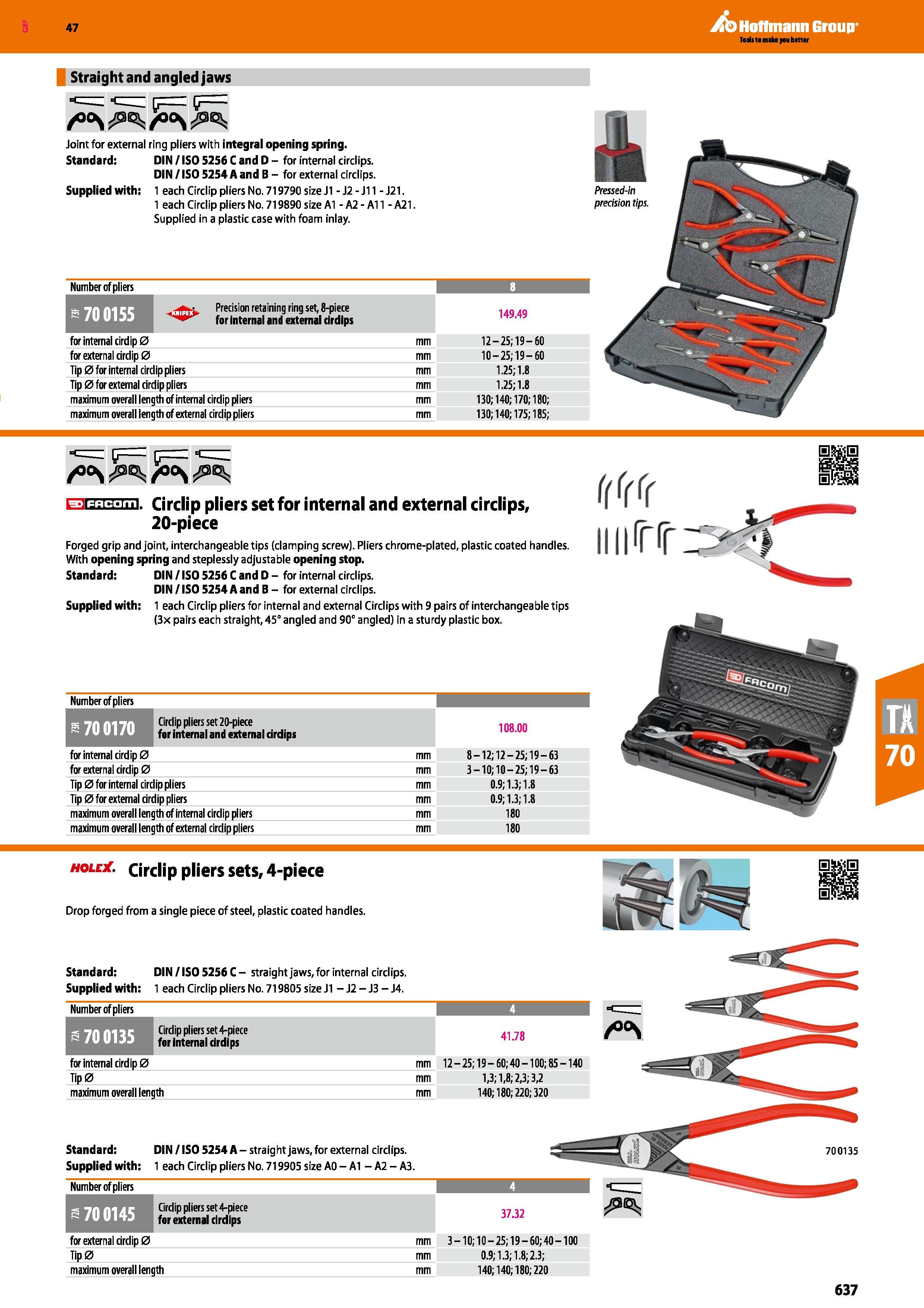 637 Hoffmann Group 47 Straight and angled jaws Joint for external ring pliers with integral opening spring Standard: DIN / ISO 5256 C and D - for int Каталог HOFFMANN GROUP 2016 Ручной слесарно-монтажный и измерительный инструмент и оборудование от комплексного поставщика промышленных предприятий Вер. 47 Англ. Стр. 637