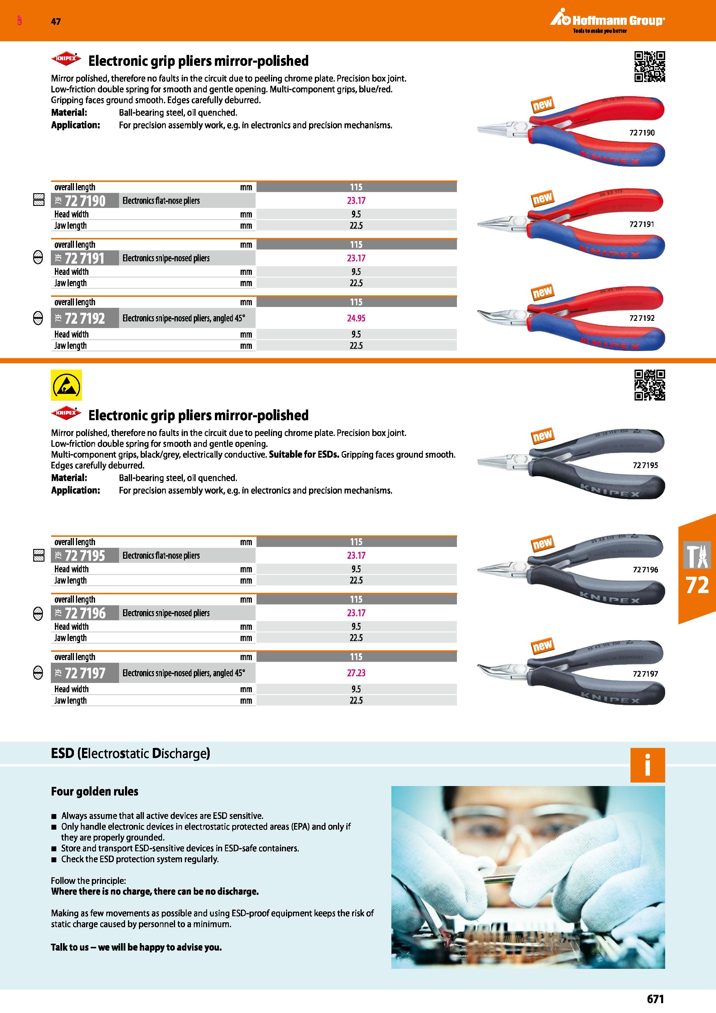 671 Hoffmann Group 47 Electronic grip pliers mirror-polished Mirror polished, therefore no faults in the circuit due to peeling chrome plate Precisio Каталог HOFFMANN GROUP 2016 Ручной слесарно-монтажный и измерительный инструмент и оборудование от комплексного поставщика промышленных предприятий Вер. 47 Англ. Стр. 671