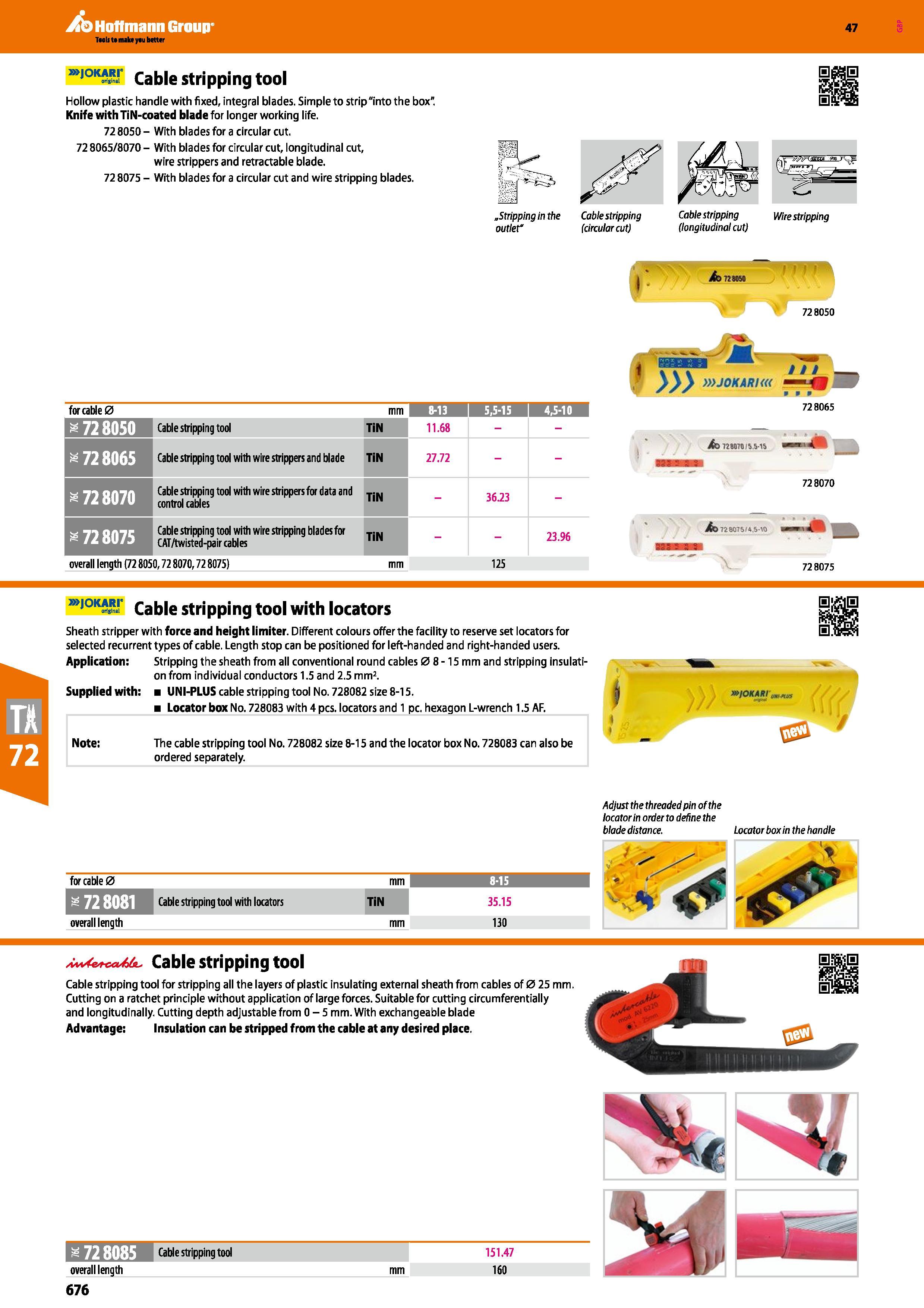 676 Hoffmann Group 47 ,OKS5T Cable stripping tool Hollow plastic handle with fixed, integral blades Simple to strip into the box” Knife with TiN-coat Каталог HOFFMANN GROUP 2016 Ручной слесарно-монтажный и измерительный инструмент и оборудование от комплексного поставщика промышленных предприятий Вер. 47 Англ. Стр. 676