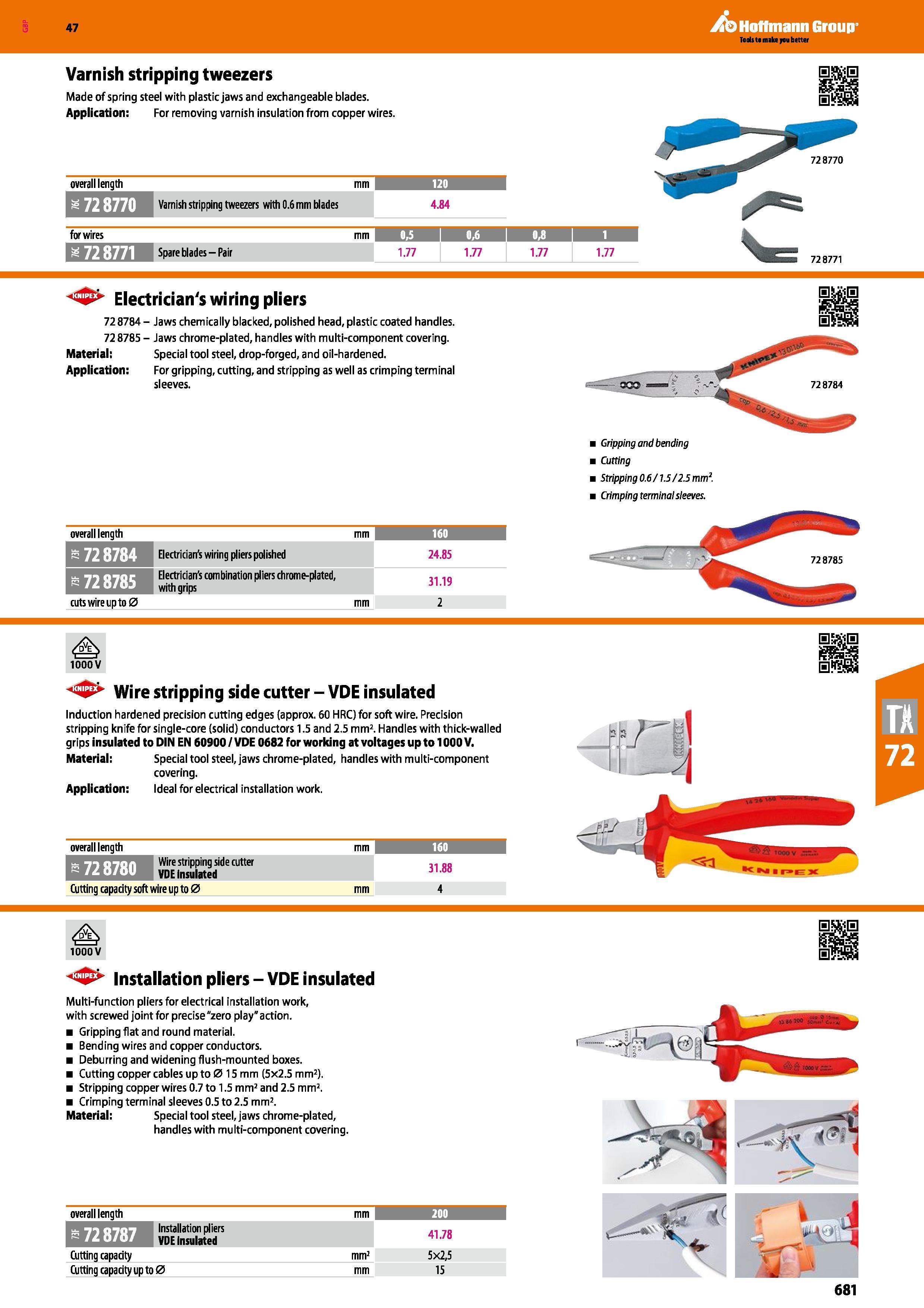 681 Hoffmann Group 47 Varnish stripping tweezers Made of spring steel with plastic jaws and exchangeable blades Application: For removing varnish ins Каталог HOFFMANN GROUP 2016 Ручной слесарно-монтажный и измерительный инструмент и оборудование от комплексного поставщика промышленных предприятий Вер. 47 Англ. Стр. 681