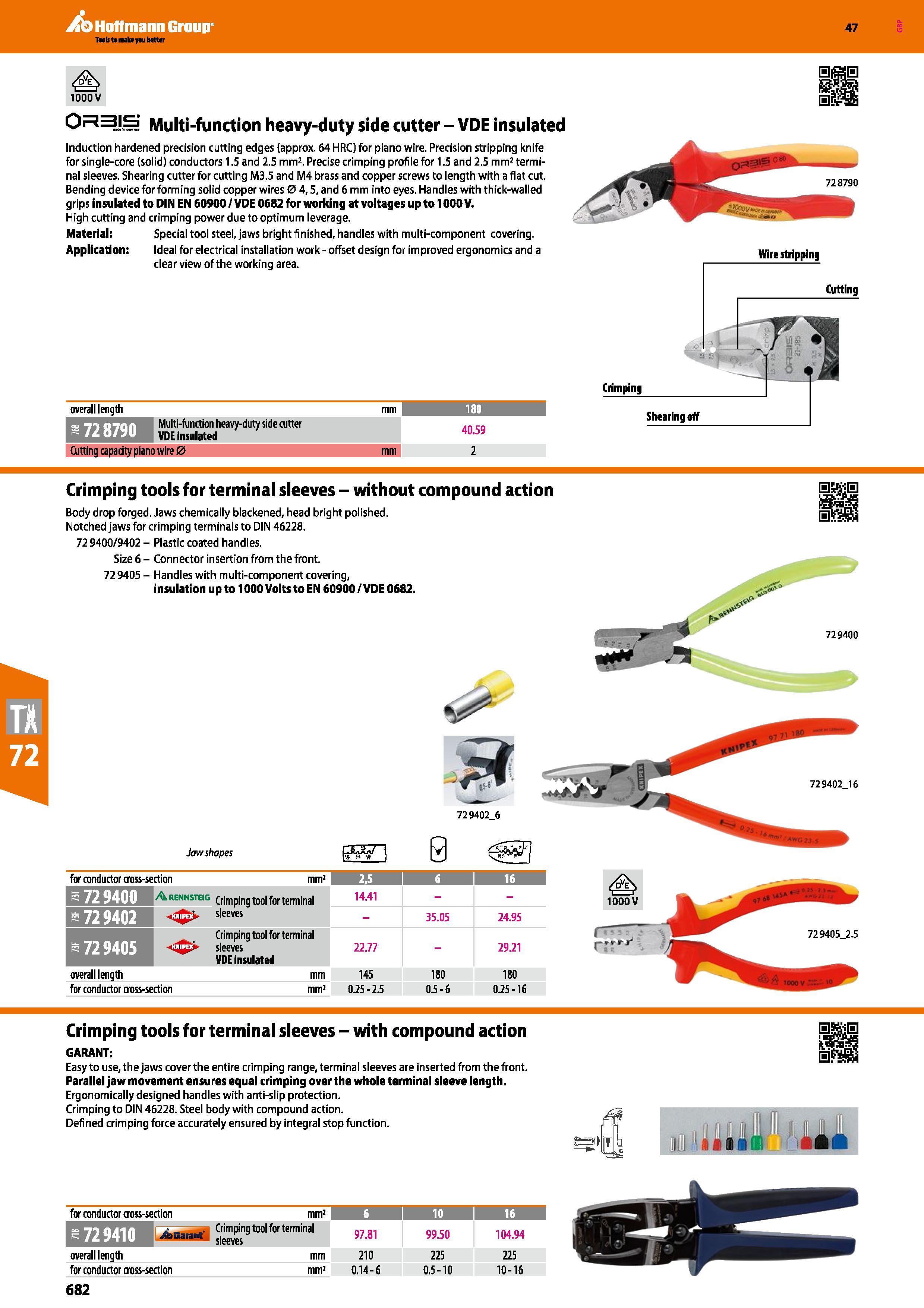 682 Hoffmann Group 47 / e\ 1000 V si£ Or 3lS Multi-function heavy-duty side cutter - VDE insulated Induction hardened precision cutting edges (approx Каталог HOFFMANN GROUP 2016 Ручной слесарно-монтажный и измерительный инструмент и оборудование от комплексного поставщика промышленных предприятий Вер. 47 Англ. Стр. 682