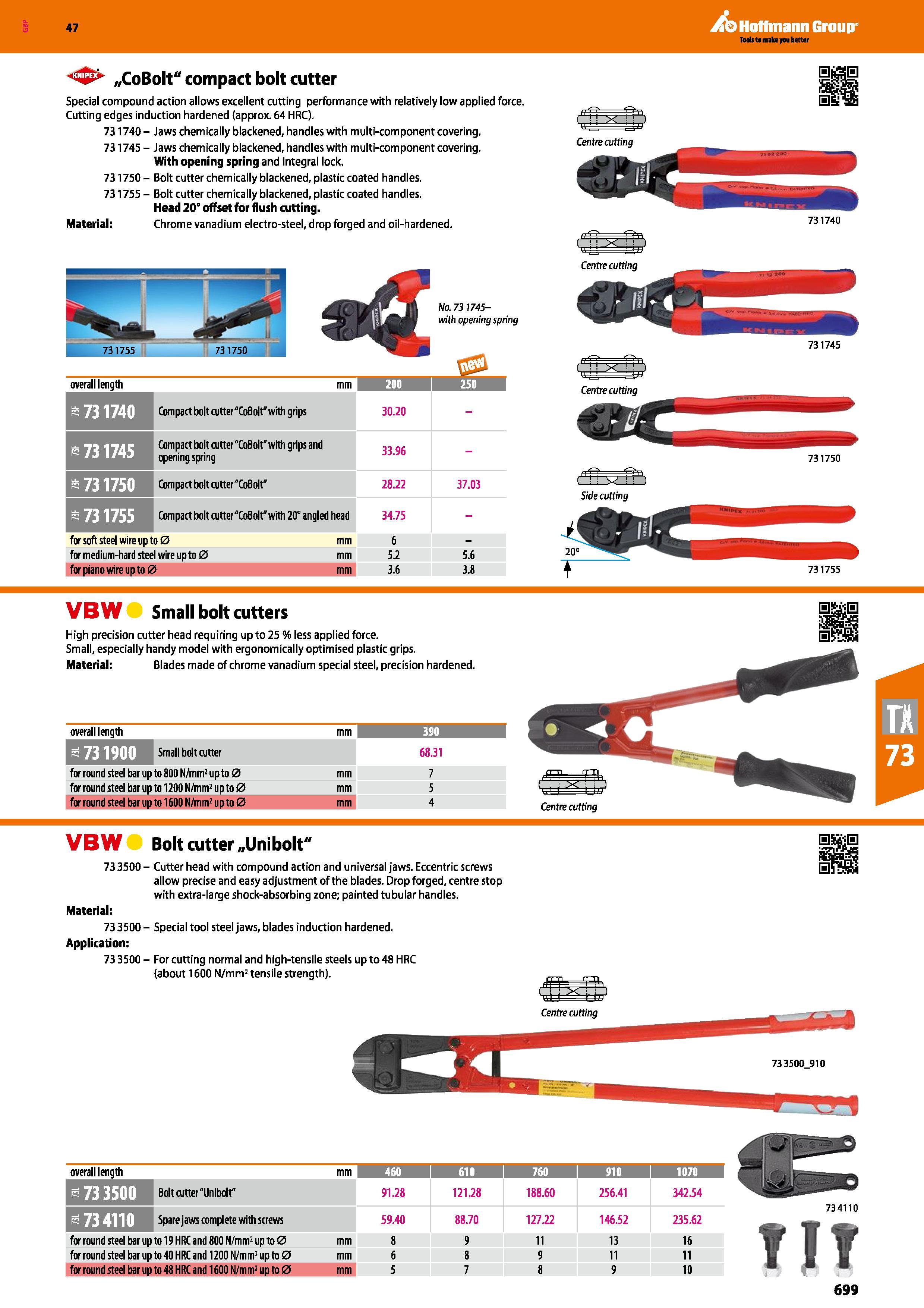 699 Hoffmann Group 47 3 „CoBolt compact bolt cutter Special compound action allows excellent cutting performance with relatively low applied force Cu Каталог HOFFMANN GROUP 2016 Ручной слесарно-монтажный и измерительный инструмент и оборудование от комплексного поставщика промышленных предприятий Вер. 47 Англ. Стр. 699