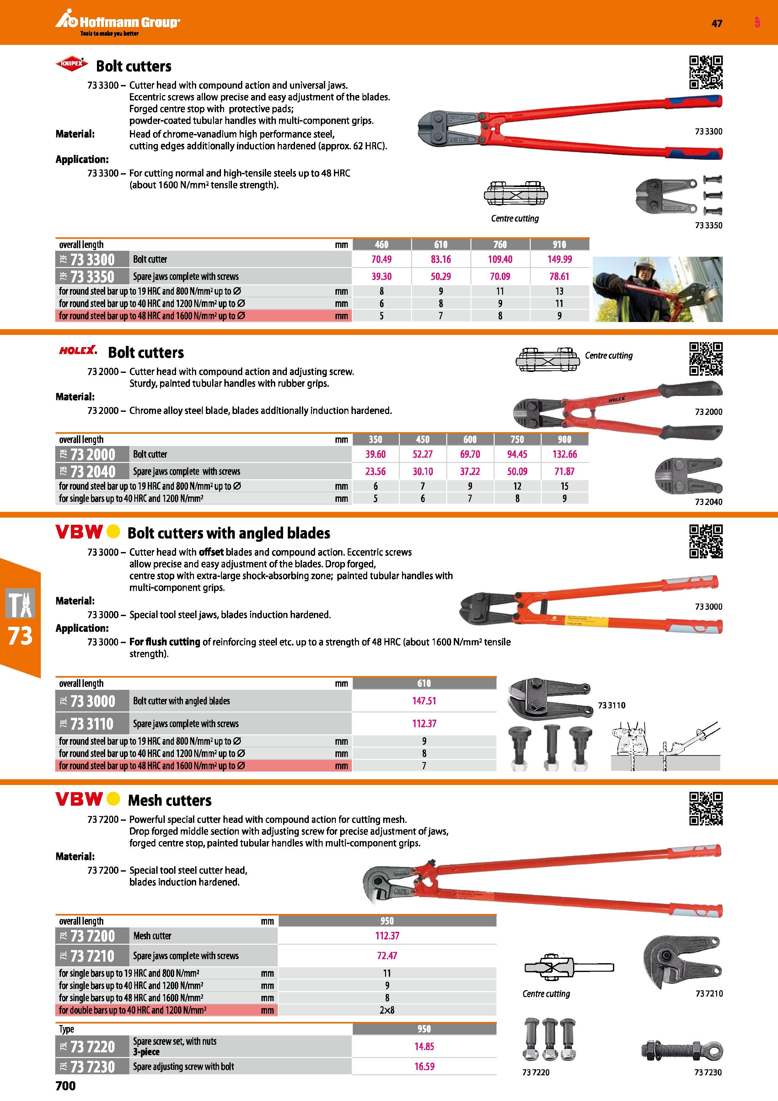 700 Hoffmann Group 47 3 Bolt cutters 73 3300 - Cutter head with compound action and universal jaws Eccentric screws allow precise and easy adjustment Каталог HOFFMANN GROUP 2016 Ручной слесарно-монтажный и измерительный инструмент и оборудование от комплексного поставщика промышленных предприятий Вер. 47 Англ. Стр. 700