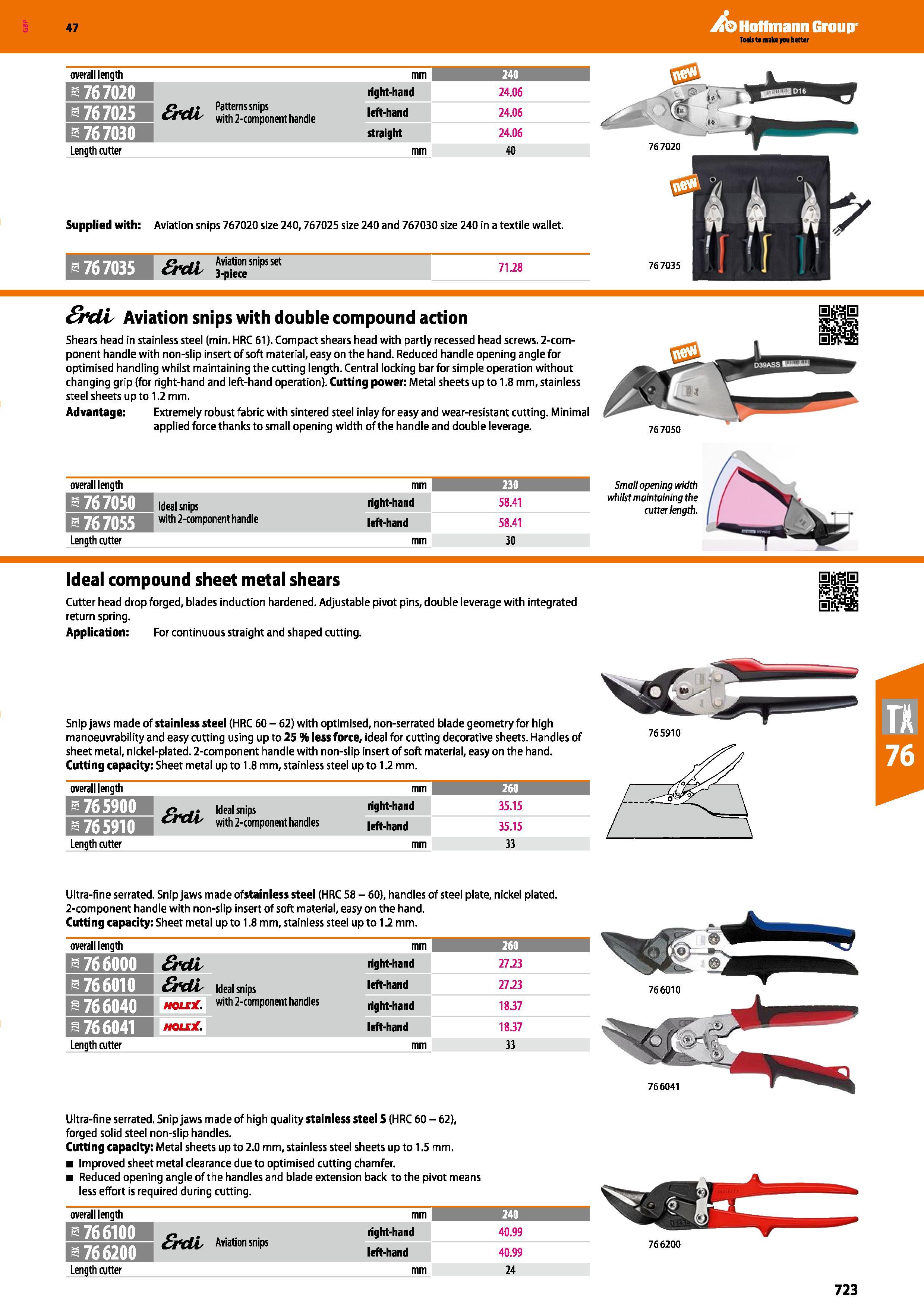 723 Hoffmann Group 47 Tools ta make you better overall length mm 240 i b 76 7020 CL ji Patterns snips CrGAs with 2-component handle right-hand 24 06 Каталог HOFFMANN GROUP 2016 Ручной слесарно-монтажный и измерительный инструмент и оборудование от комплексного поставщика промышленных предприятий Вер. 47 Англ. Стр. 723