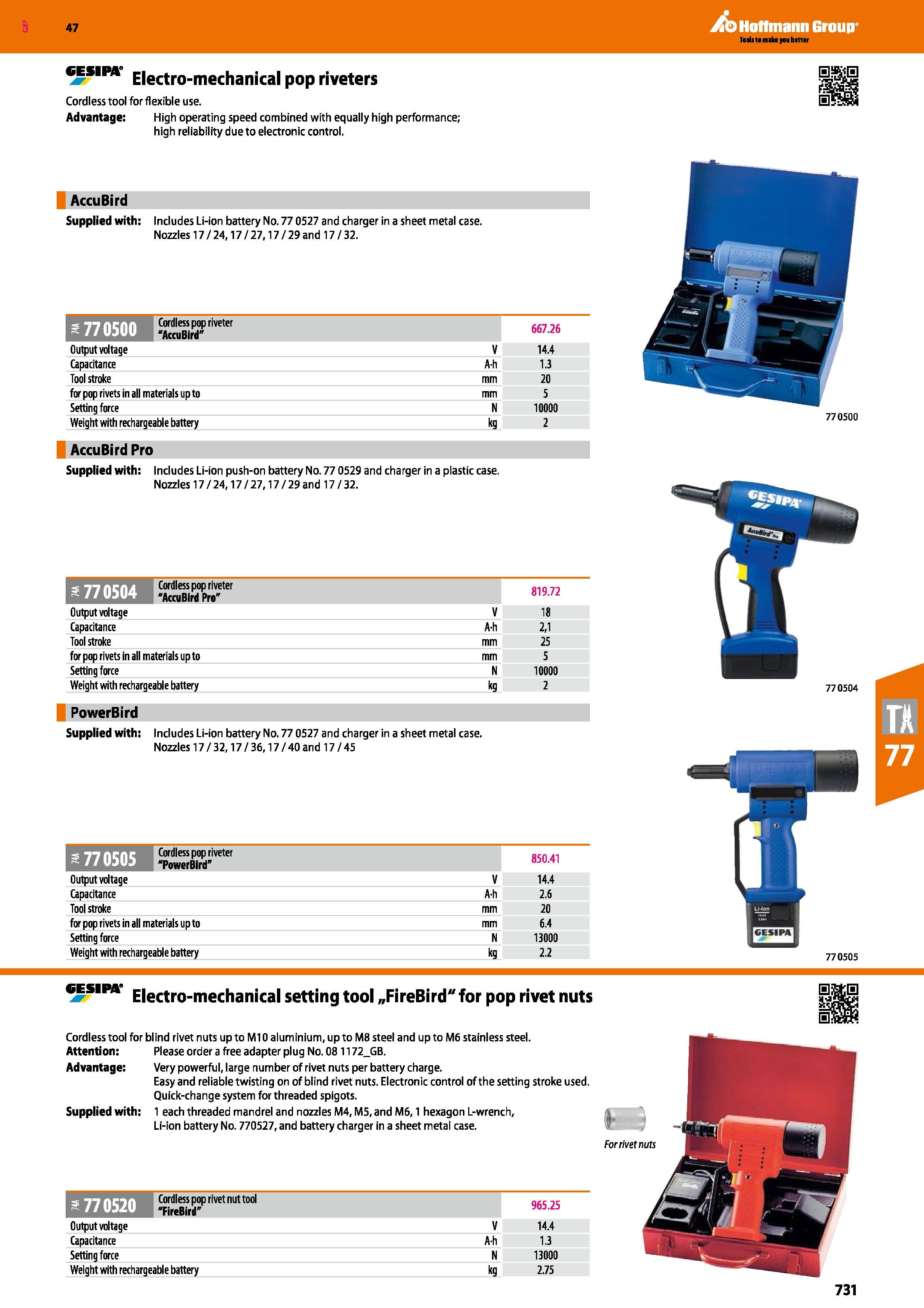 731 Hoffmann Group 47 gesim E ectro-mechanical pop riveters Cordless tool for flexible use Advantage: High operating speed combined with equally high Каталог HOFFMANN GROUP 2016 Ручной слесарно-монтажный и измерительный инструмент и оборудование от комплексного поставщика промышленных предприятий Вер. 47 Англ. Стр. 731
