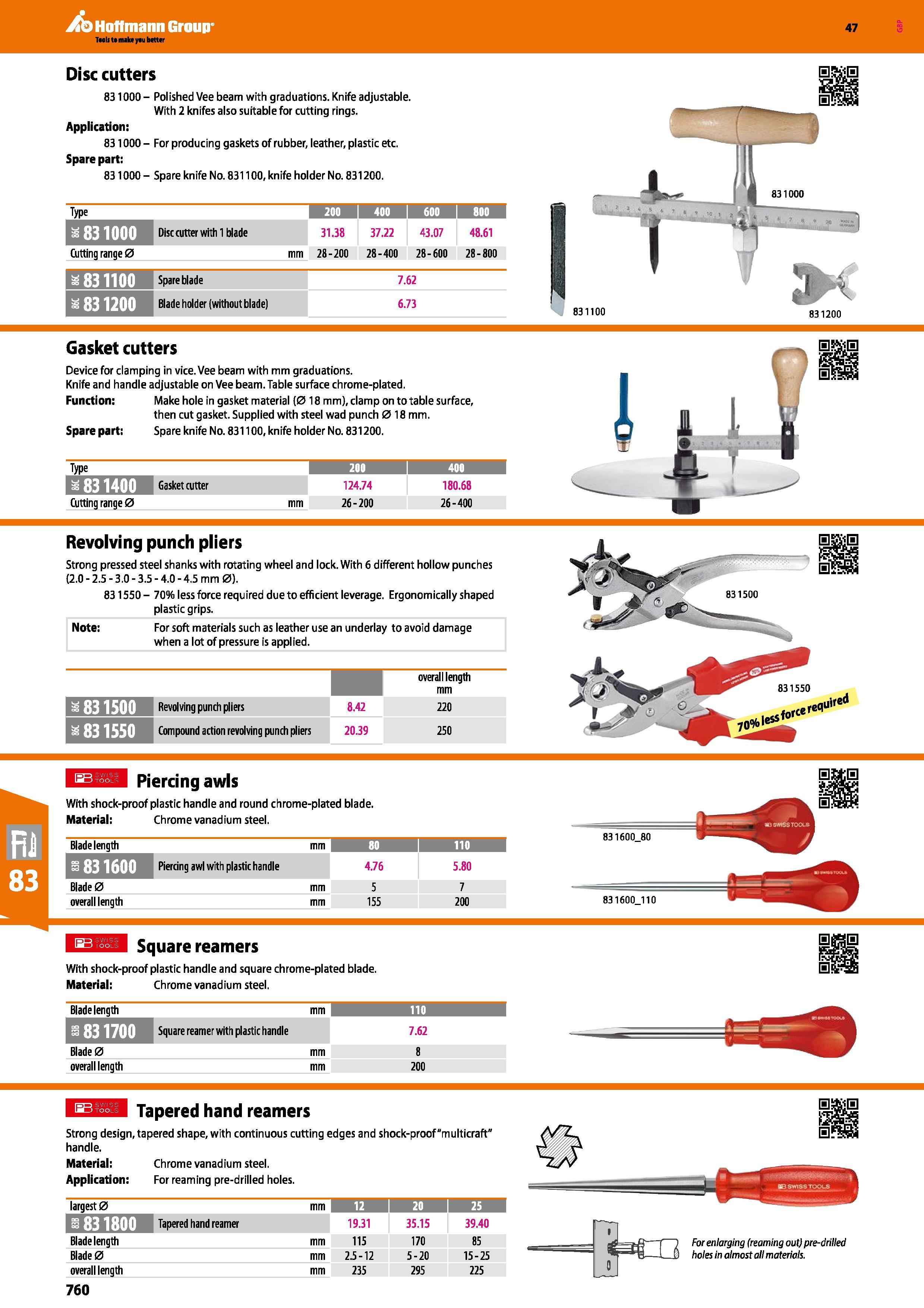 760 Hoffmann Group 47 Disc cutters 831000 - Polished Vee beam with graduations Knife adjustable With 2 knifes also suitable for cutting rings Applica Каталог HOFFMANN GROUP 2016 Ручной слесарно-монтажный и измерительный инструмент и оборудование от комплексного поставщика промышленных предприятий Вер. 47 Англ. Стр. 760