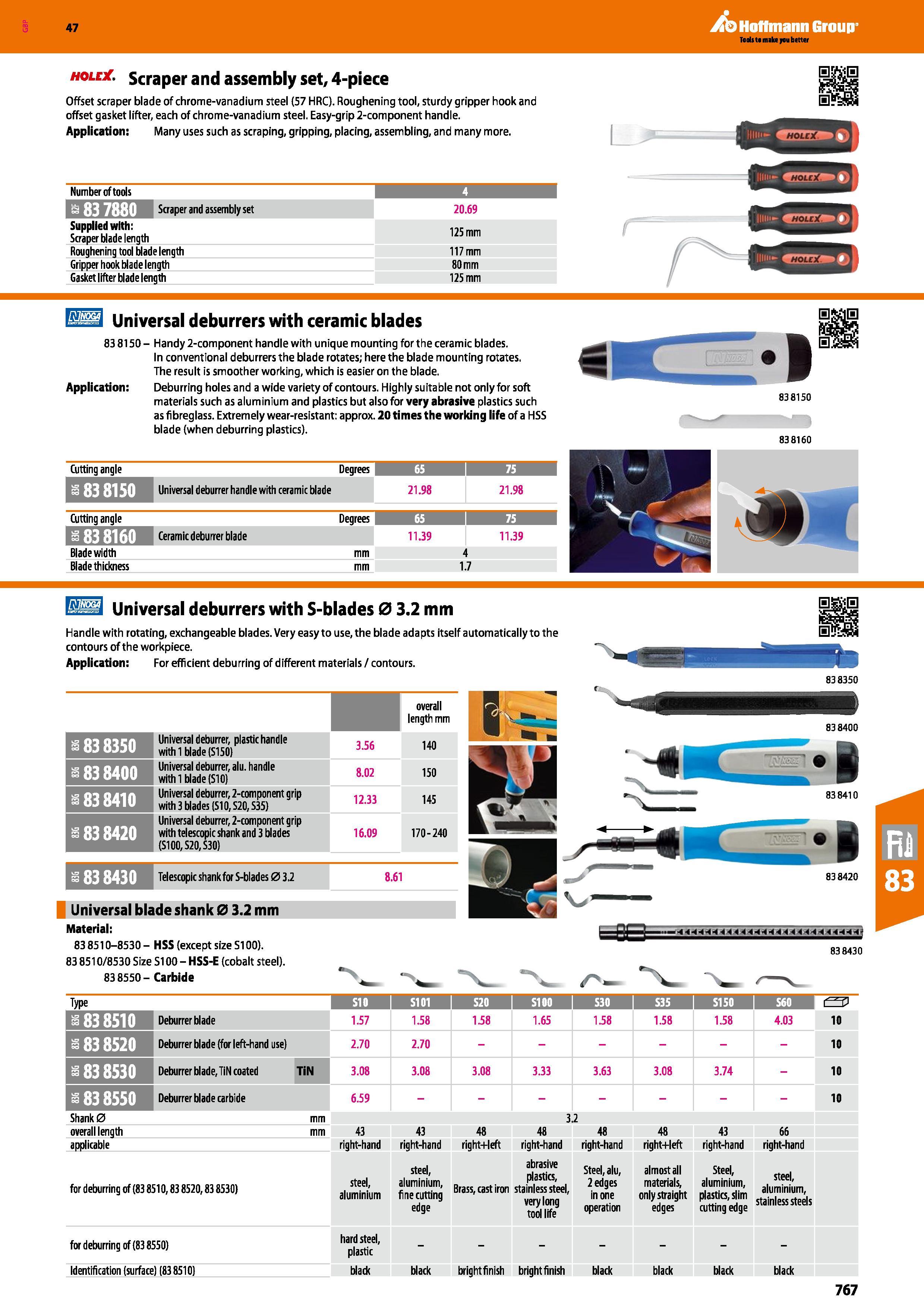 767 Hoffmann Group 47 hole Scraper and assembly set, 4-piece Offset scraper blade of chrome-vanadium steel (57 HRC) Roughening tool, sturdy gripper h Каталог HOFFMANN GROUP 2016 Ручной слесарно-монтажный и измерительный инструмент и оборудование от комплексного поставщика промышленных предприятий Вер. 47 Англ. Стр. 767