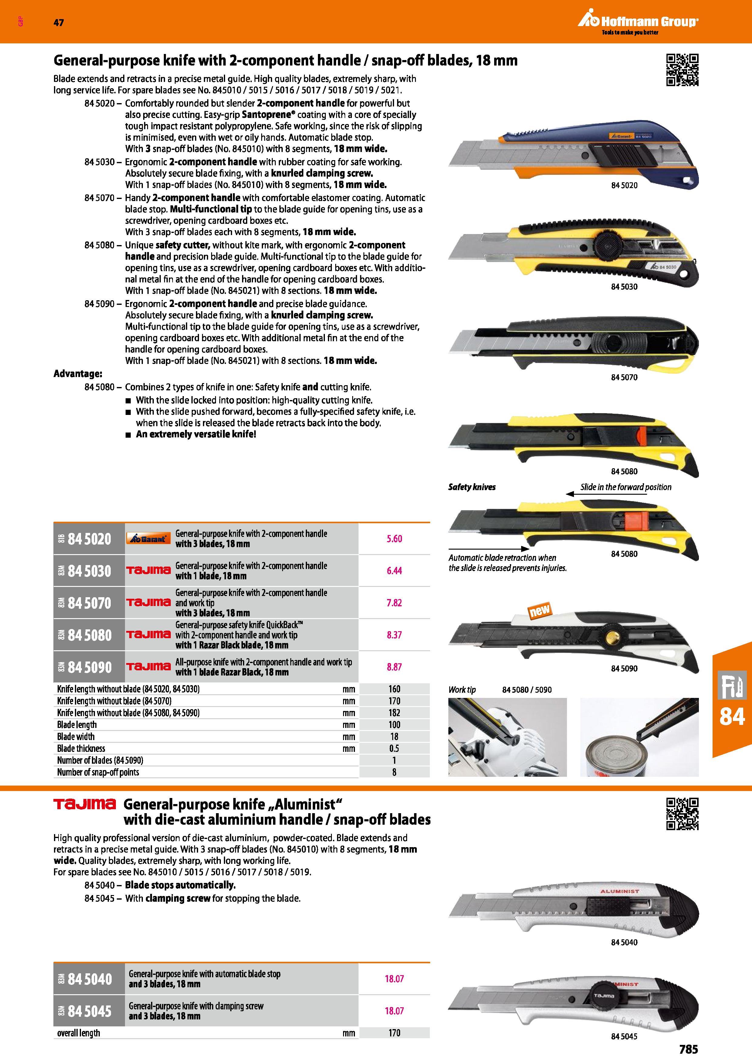 785 Hoffmann Group 47 General-purpose knife with 2-component handle / snap-off blades, 18 mm Blade extends and retracts in a precise metal guide High Каталог HOFFMANN GROUP 2016 Ручной слесарно-монтажный и измерительный инструмент и оборудование от комплексного поставщика промышленных предприятий Вер. 47 Англ. Стр. 785