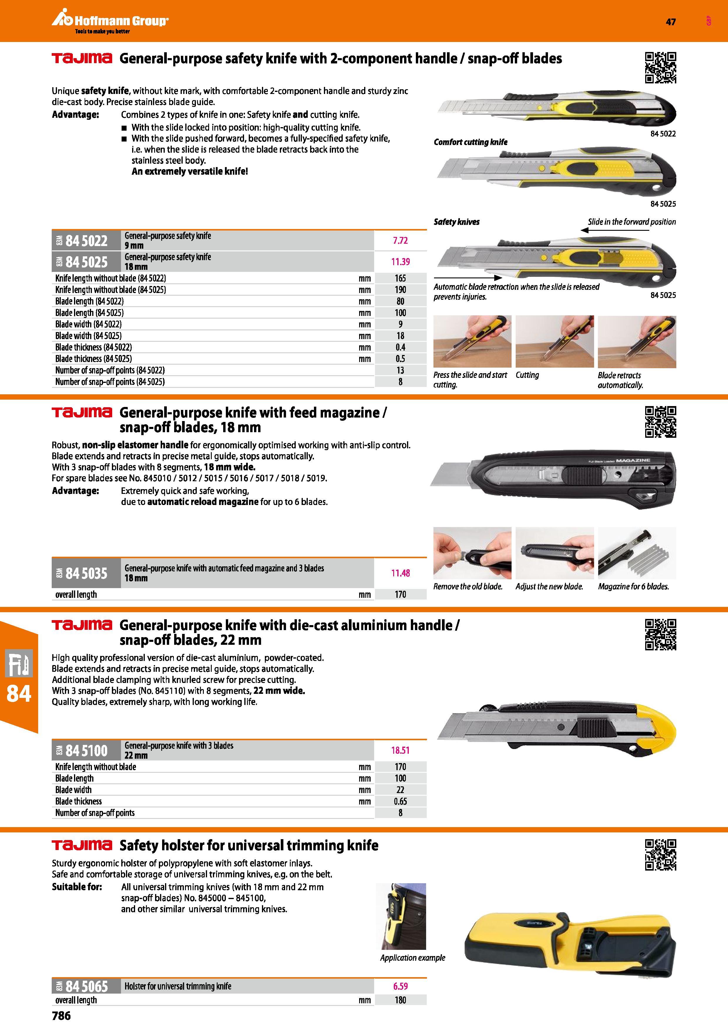 786 Hoffmann Group 47 Tauima General-purpose safety knife with 2-component handle / snap-off blades Unique safety knife, without kite mark, with comf Каталог HOFFMANN GROUP 2016 Ручной слесарно-монтажный и измерительный инструмент и оборудование от комплексного поставщика промышленных предприятий Вер. 47 Англ. Стр. 786