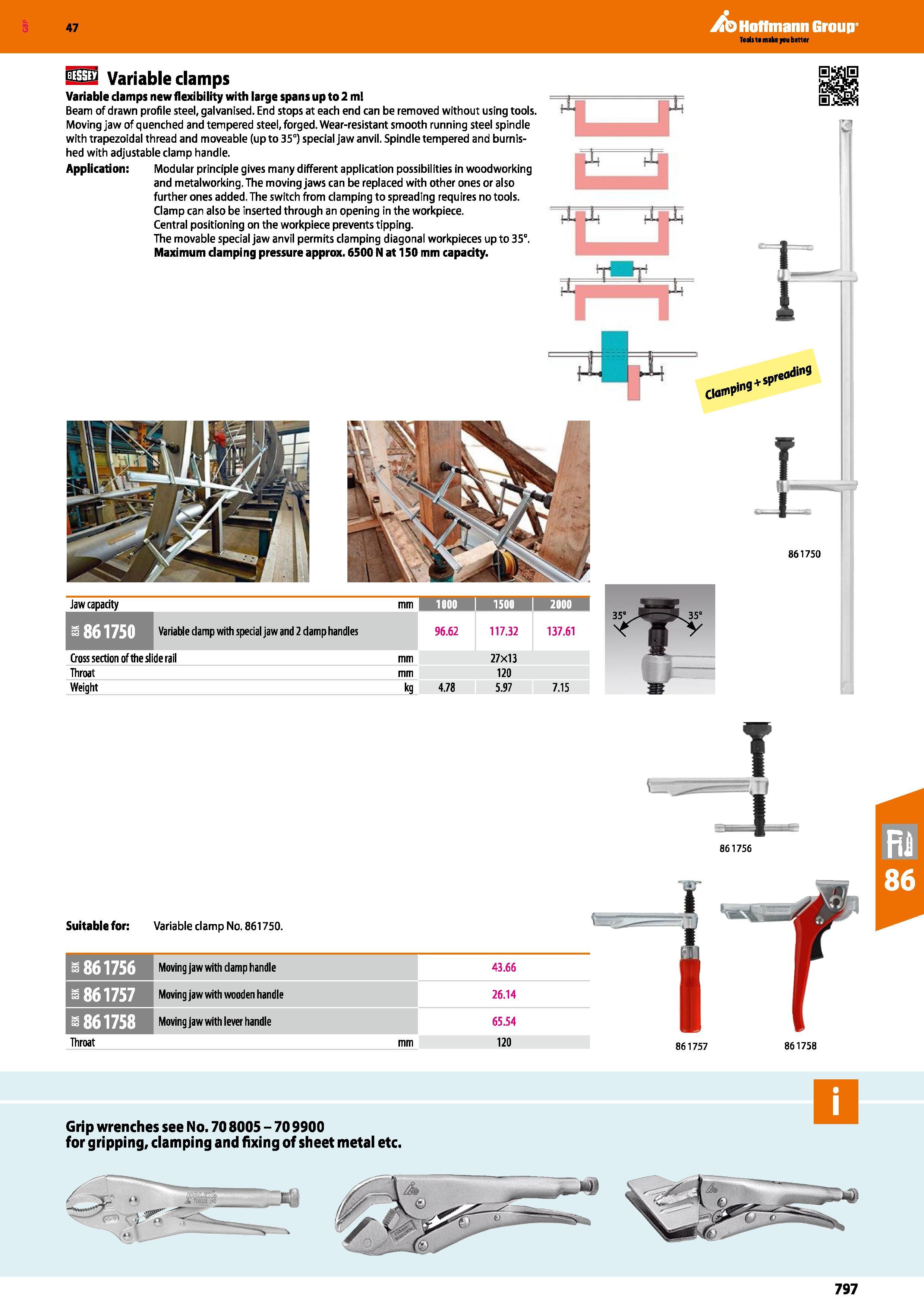 797 Hoffmann Group 47 122 Variable clamps Variable clamps new flexibility with large spans up to 2 m Beam of drawn profile steel, galvanised End stop Каталог HOFFMANN GROUP 2016 Ручной слесарно-монтажный и измерительный инструмент и оборудование от комплексного поставщика промышленных предприятий Вер. 47 Англ. Стр. 797