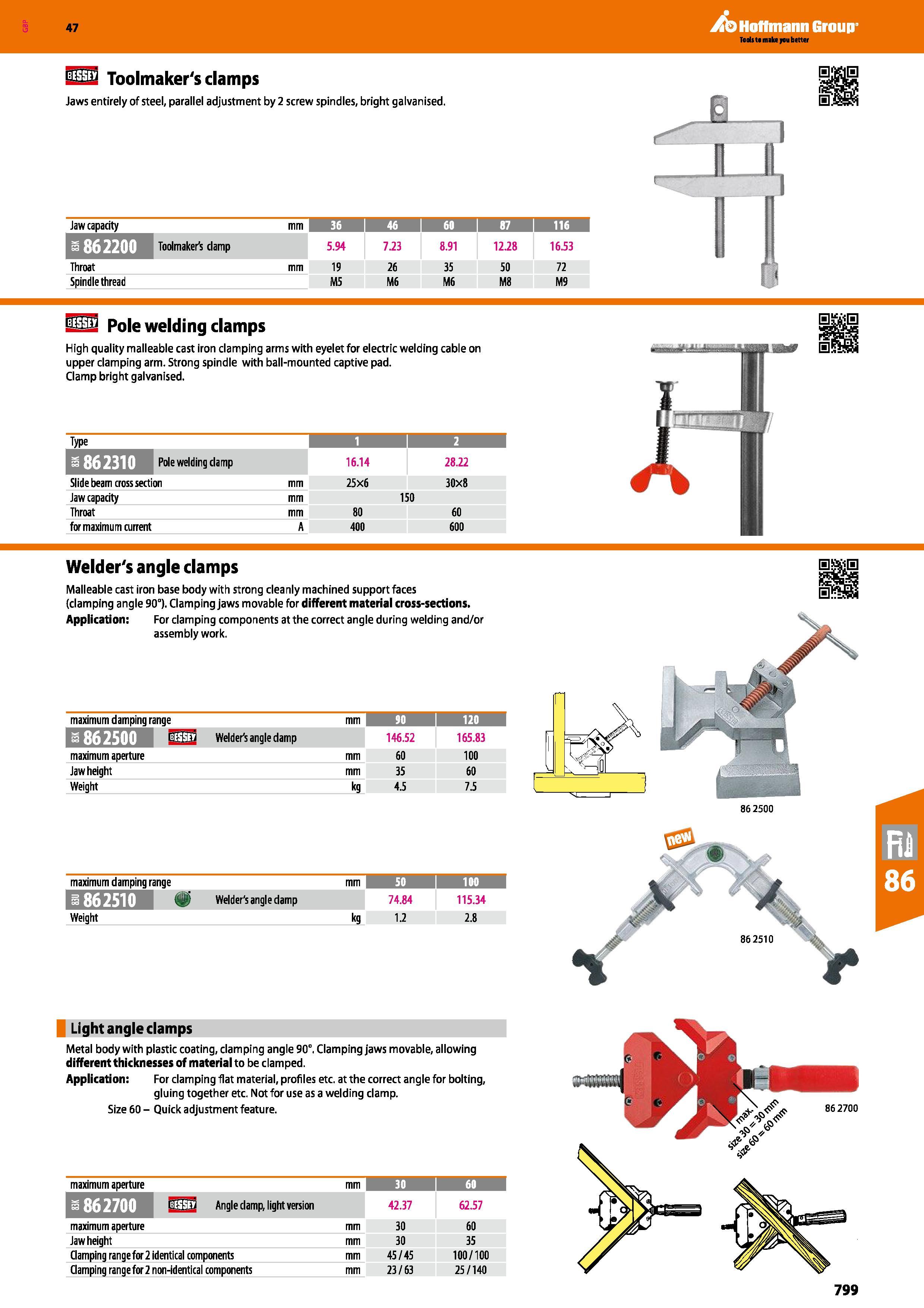 799 Hoffmann Group 47 122 Toolmaker's clamps Jaws entirely of steel, parallel adjustment by 2 screw spindles, bright galvanised Jaw capacity mm i 46 Каталог HOFFMANN GROUP 2016 Ручной слесарно-монтажный и измерительный инструмент и оборудование от комплексного поставщика промышленных предприятий Вер. 47 Англ. Стр. 799