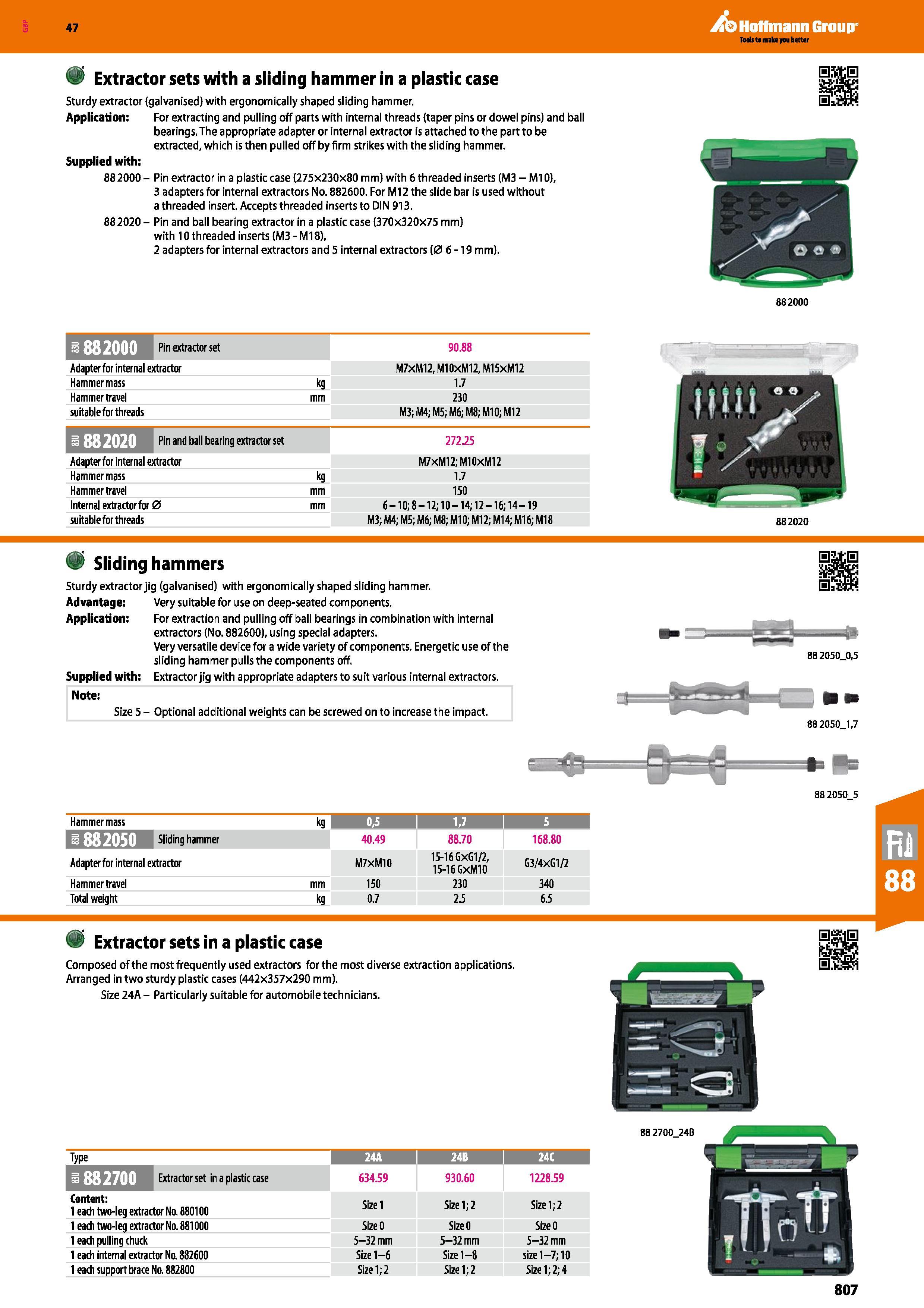 807 Hoffmann Group 47 Extractor sets with a sliding hammer in a plastic case Sturdy extractor (galvanised) with ergonomically shaped sliding hammer A Каталог HOFFMANN GROUP 2016 Ручной слесарно-монтажный и измерительный инструмент и оборудование от комплексного поставщика промышленных предприятий Вер. 47 Англ. Стр. 807