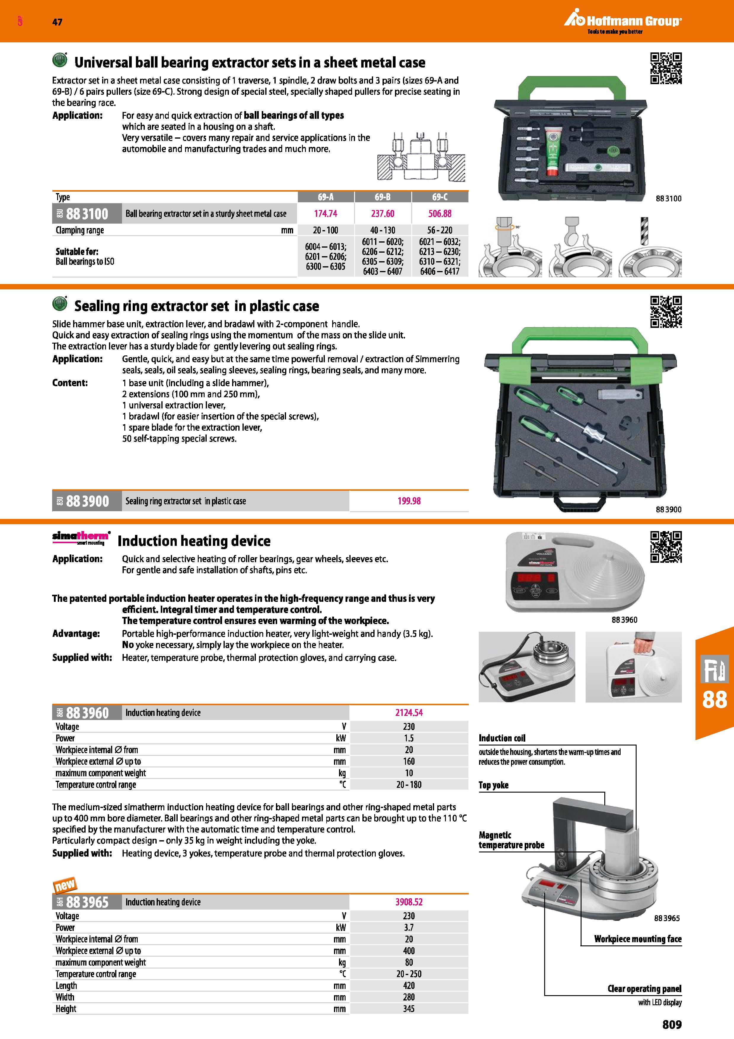 809 47 Universal ball bearing extractor sets in a sheet metal case Extractor set in a sheet metal case consisting of 1 traverse, 1 spindle, 2 draw bo Каталог HOFFMANN GROUP 2016 Ручной слесарно-монтажный и измерительный инструмент и оборудование от комплексного поставщика промышленных предприятий Вер. 47 Англ. Стр. 809