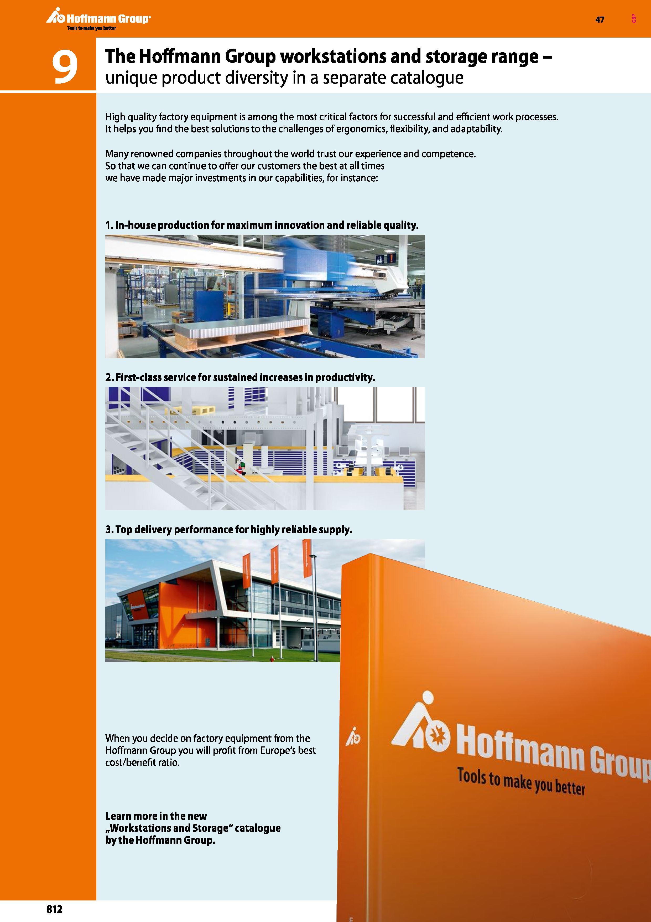 812 Hoffmann Group 47 The Hoffmann Group workstations and storage range unique product diversity in a separate catalogue High quality factory equipme Каталог HOFFMANN GROUP 2016 Ручной слесарно-монтажный и измерительный инструмент и оборудование от комплексного поставщика промышленных предприятий Вер. 47 Англ. Стр. 812