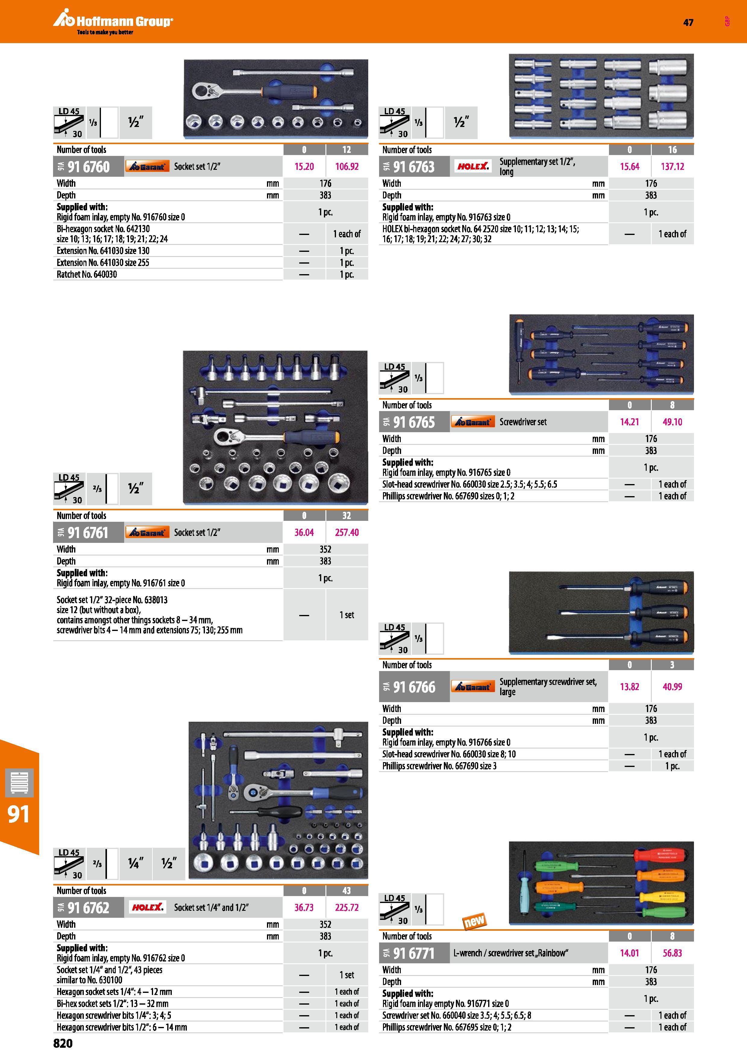 820 Hoffmann Group 47 LD4S & Vs LD45 Vs Number of tools 12 Number of tools 0 16 hA 11 I itTi j&Gaiant Socket set 1 /2 15 20 106 92 nQley Supplementar Каталог HOFFMANN GROUP 2016 Ручной слесарно-монтажный и измерительный инструмент и оборудование от комплексного поставщика промышленных предприятий Вер. 47 Англ. Стр. 820