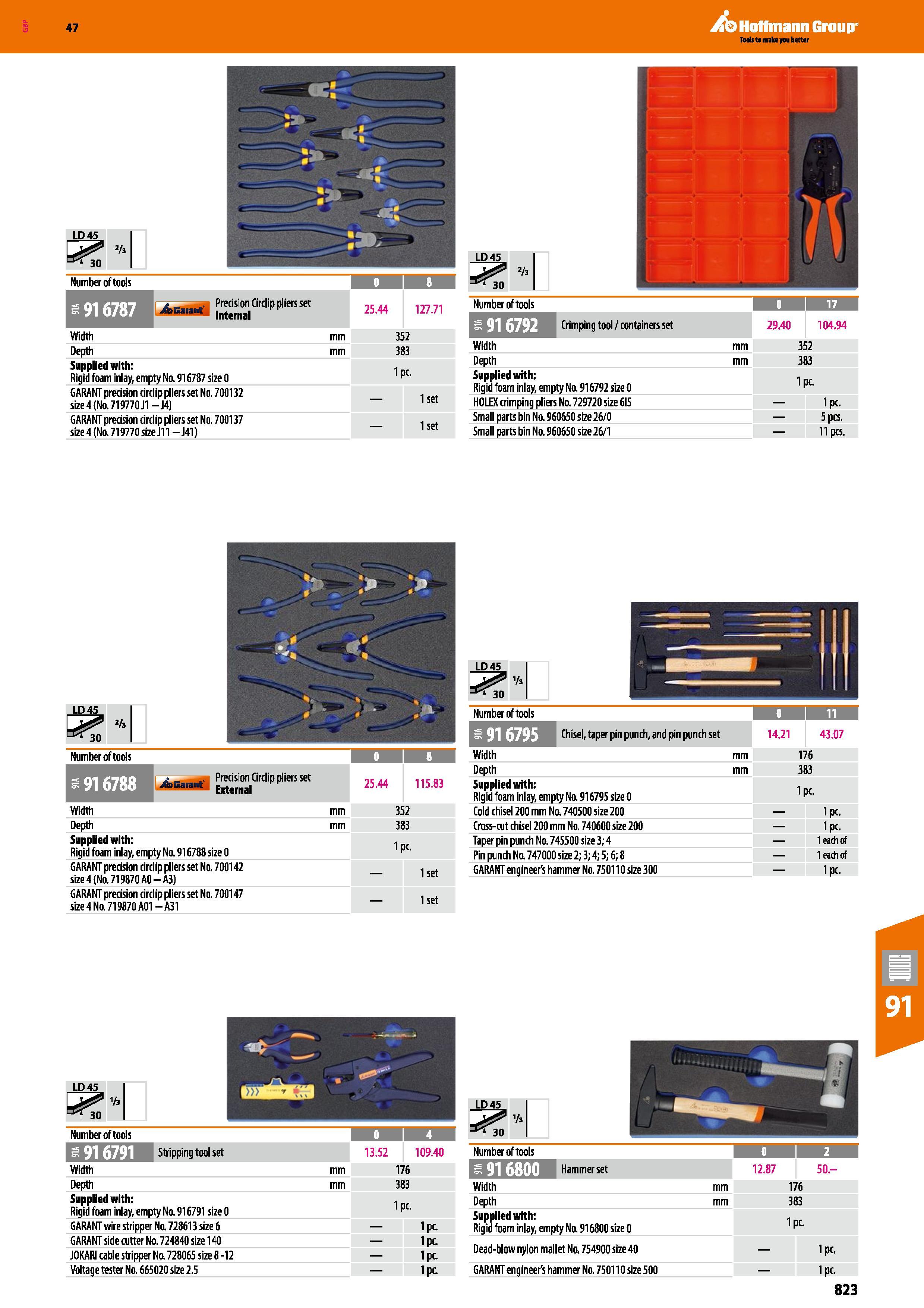823 3B SHI 1wt LD45 1 Number of tools 0 1 8 jtbcarani' Precision Circlip pliers set 25 44 127 71 Width mm 352 Depth mm 383 Supplied with: Rigid foam Каталог HOFFMANN GROUP 2016 Ручной слесарно-монтажный и измерительный инструмент и оборудование от комплексного поставщика промышленных предприятий Вер. 47 Англ. Стр. 823