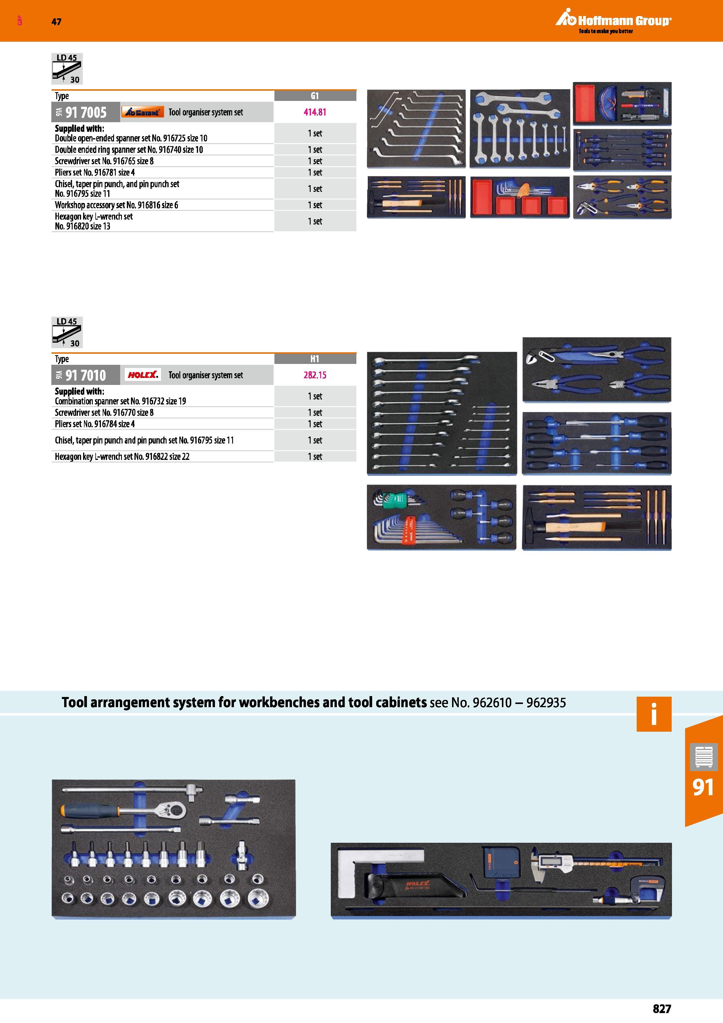 827 Hoffmann Group 47 LD4S CRT Type I 61 1 x Tool oraaniser system set 414 81 Supplied with: Double open-ended spanner set Na 916725 size 10 1 set Do Каталог HOFFMANN GROUP 2016 Ручной слесарно-монтажный и измерительный инструмент и оборудование от комплексного поставщика промышленных предприятий Вер. 47 Англ. Стр. 827