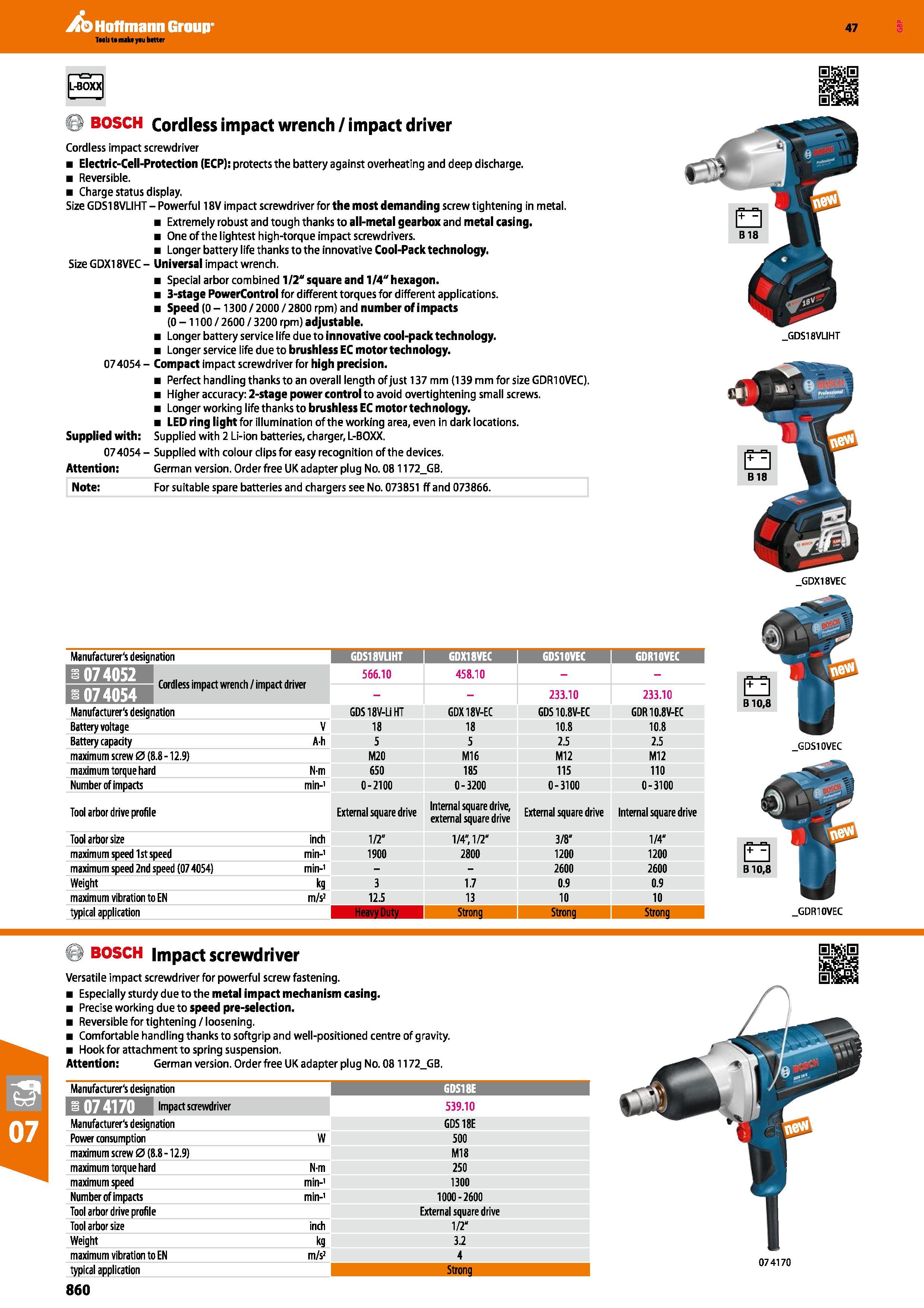 860 Hoffmann Group 47 Cordless impact screwdriver Electric-Cell-Protection (ECP): protects the battery against overheating and deep discharge Reversi Каталог HOFFMANN GROUP 2016 Ручной слесарно-монтажный и измерительный инструмент и оборудование от комплексного поставщика промышленных предприятий Вер. 47 Англ. Стр. 860