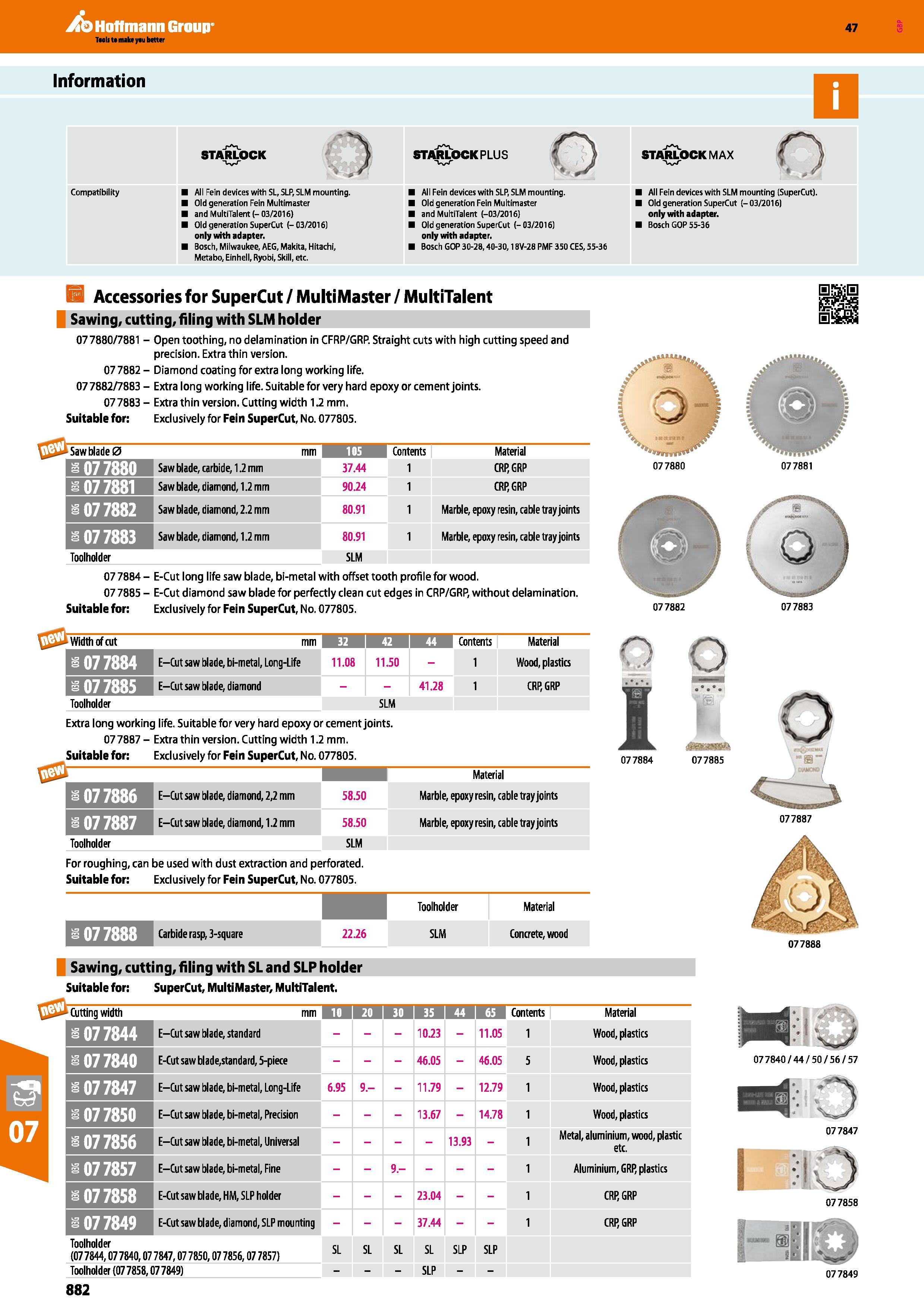 882 Hoffmann Group 47 Information Compatibility STARLOCK All Fein devices with SL, SLP, SLM mounting Old generation Fein Multimaster and MultiTalent Каталог HOFFMANN GROUP 2016 Ручной слесарно-монтажный и измерительный инструмент и оборудование от комплексного поставщика промышленных предприятий Вер. 47 Англ. Стр. 882