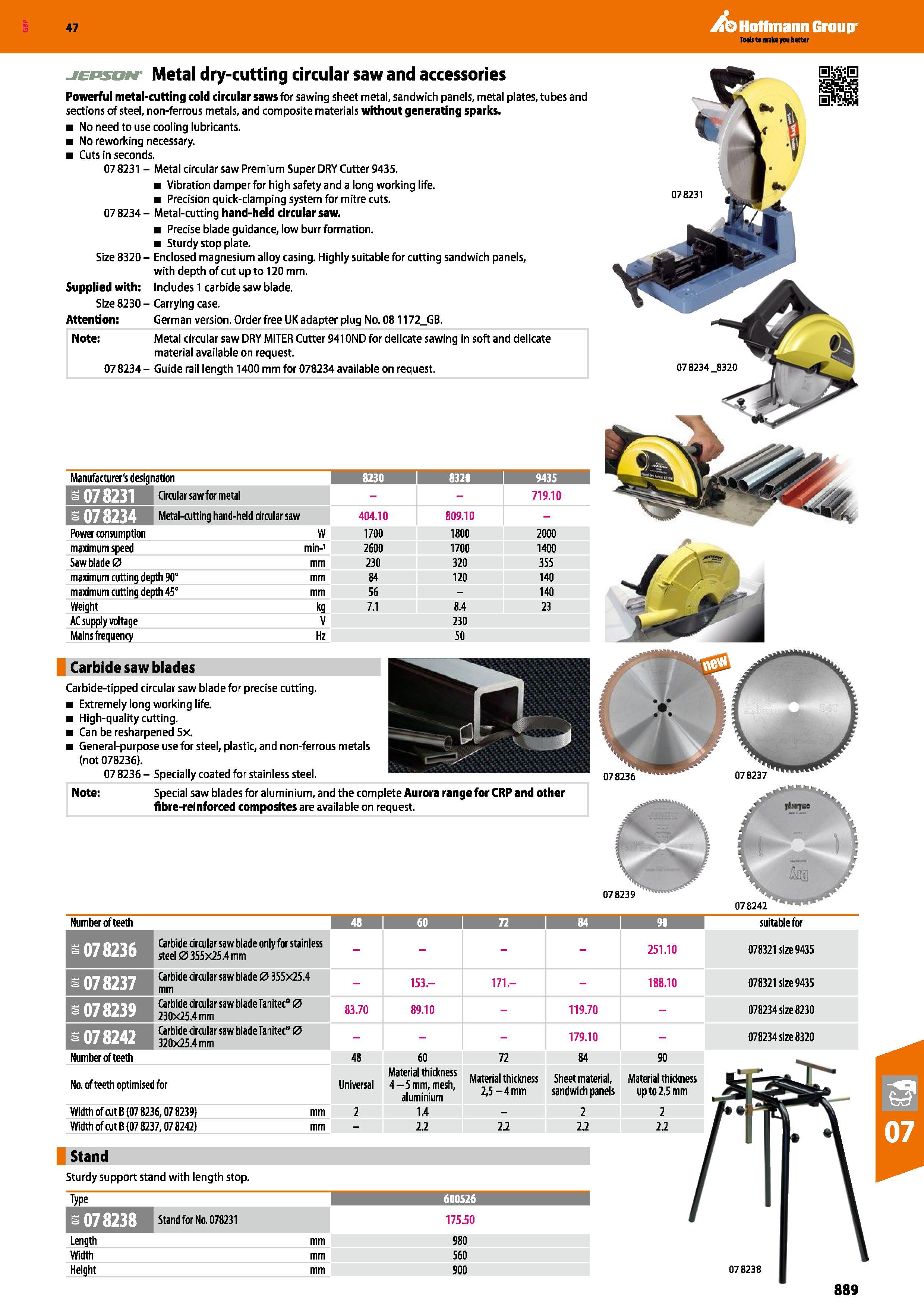 889 Hoffmann Group 47 jensoN- Metal dry-cutting circular saw and accessories Powerful metal-cutting cold circular saws for sawing sheet metal, sandwi Каталог HOFFMANN GROUP 2016 Ручной слесарно-монтажный и измерительный инструмент и оборудование от комплексного поставщика промышленных предприятий Вер. 47 Англ. Стр. 889