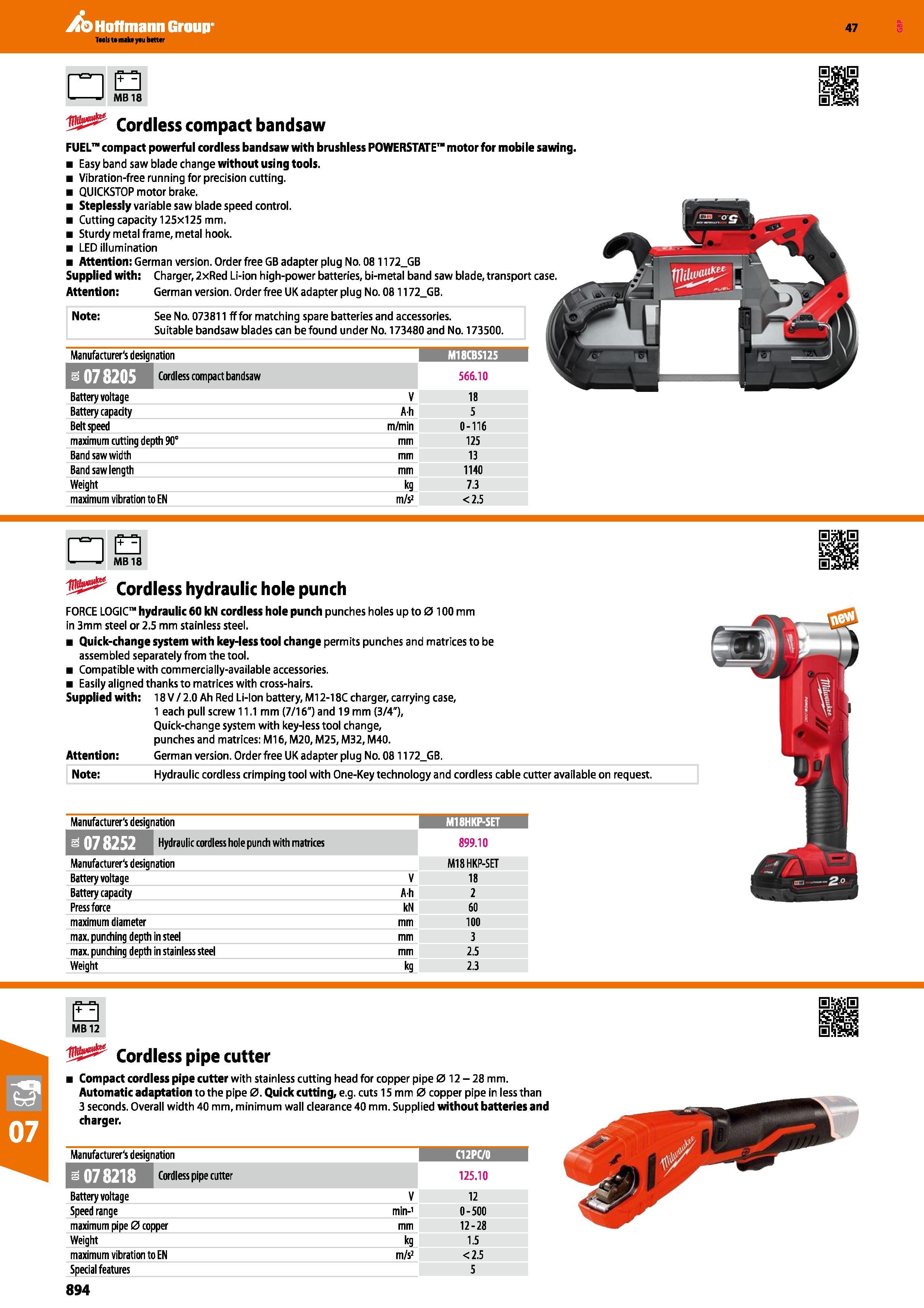 894 Hoffmann Group 47 D 1 J MB 18 12 Cordless compact bandsaw FUEL compact powerful cordless bandsaw with brushless POWERSTATE motor for mobi le sawi Каталог HOFFMANN GROUP 2016 Ручной слесарно-монтажный и измерительный инструмент и оборудование от комплексного поставщика промышленных предприятий Вер. 47 Англ. Стр. 894
