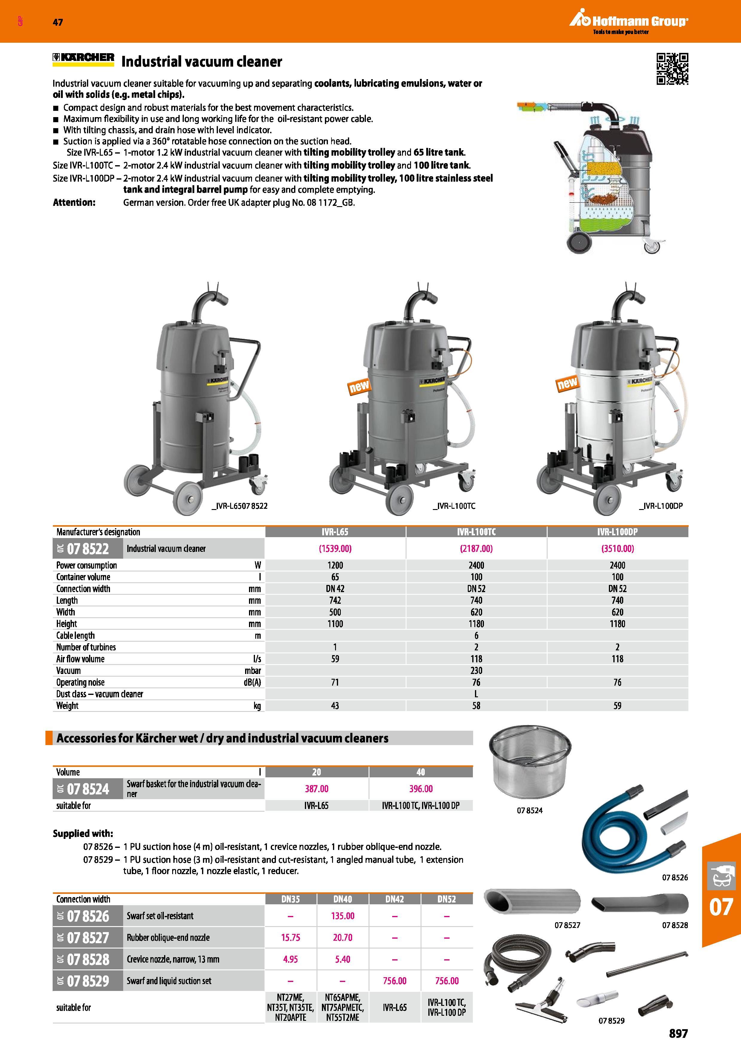 897 Hoffmann Group 47 hkxrcher industrial vacuum cleaner Industrial vacuum cleaner suitable for vacuuming up and separating coolants, lubricating emu Каталог HOFFMANN GROUP 2016 Ручной слесарно-монтажный и измерительный инструмент и оборудование от комплексного поставщика промышленных предприятий Вер. 47 Англ. Стр. 897
