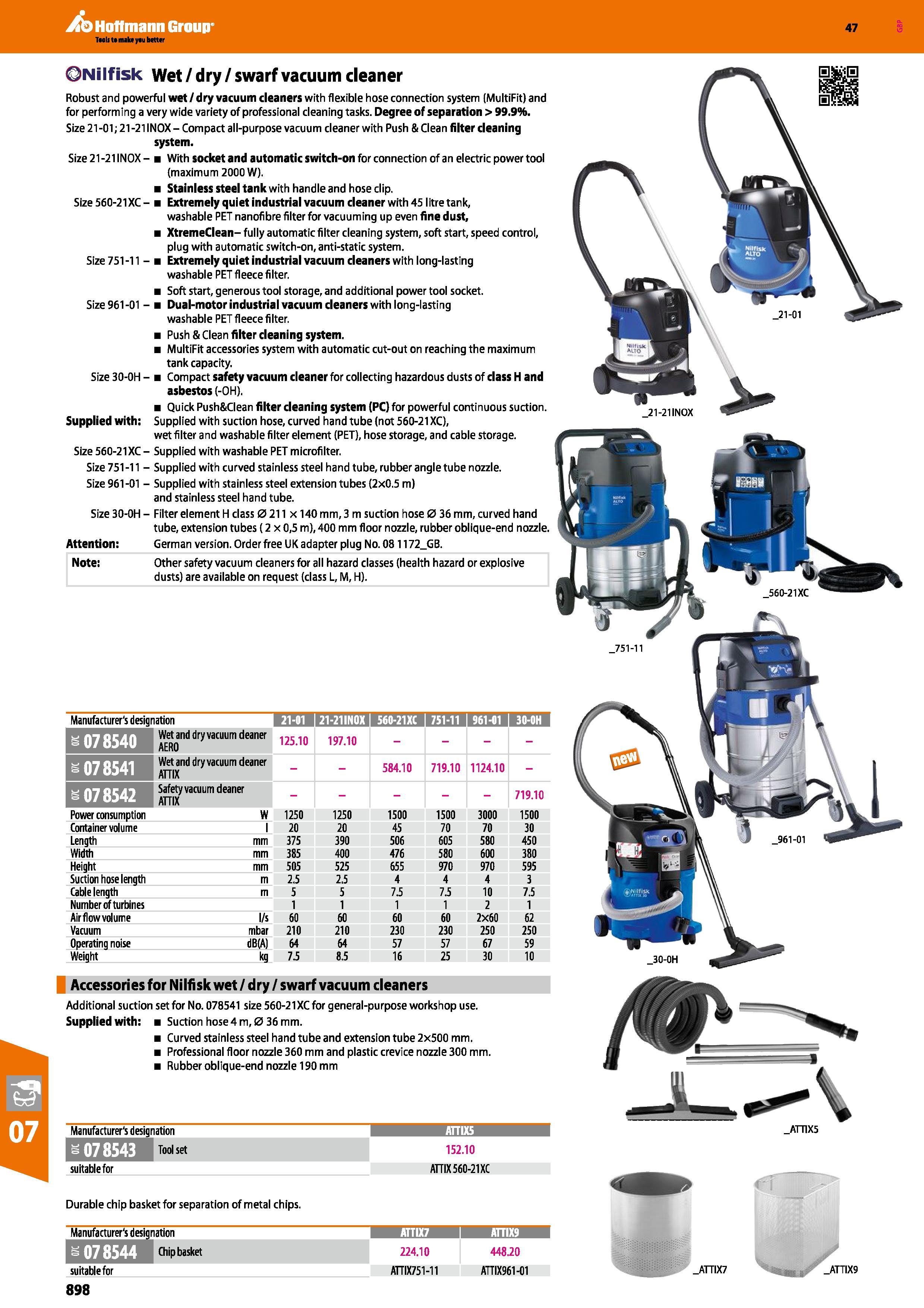 898 Hoffmann Group Nilfisk Wet / dry / swarf vacuum cleaner Robust and powerful wet / dry vacuum cleaners with flexible hose connection system (Multi Каталог HOFFMANN GROUP 2016 Ручной слесарно-монтажный и измерительный инструмент и оборудование от комплексного поставщика промышленных предприятий Вер. 47 Англ. Стр. 898