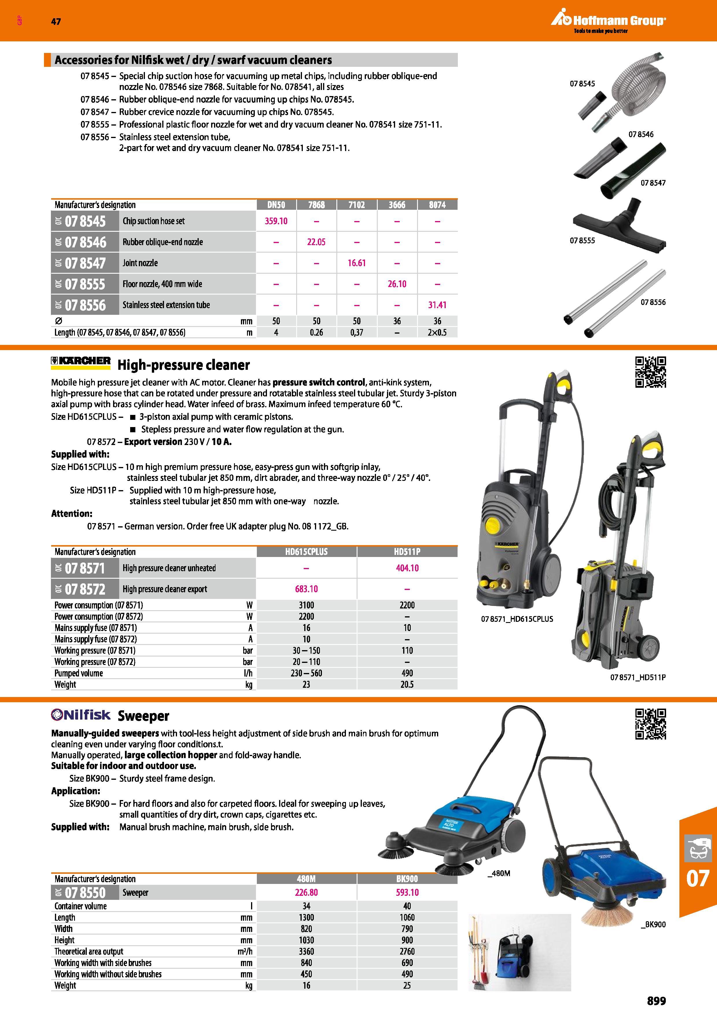 899 Hoffmann Group 47 Accessories for Nilfisk wet/dry/swarf vacuum cleaners 078545 - Special chip suction hose for vacuuming up metal chips, includin Каталог HOFFMANN GROUP 2016 Ручной слесарно-монтажный и измерительный инструмент и оборудование от комплексного поставщика промышленных предприятий Вер. 47 Англ. Стр. 899