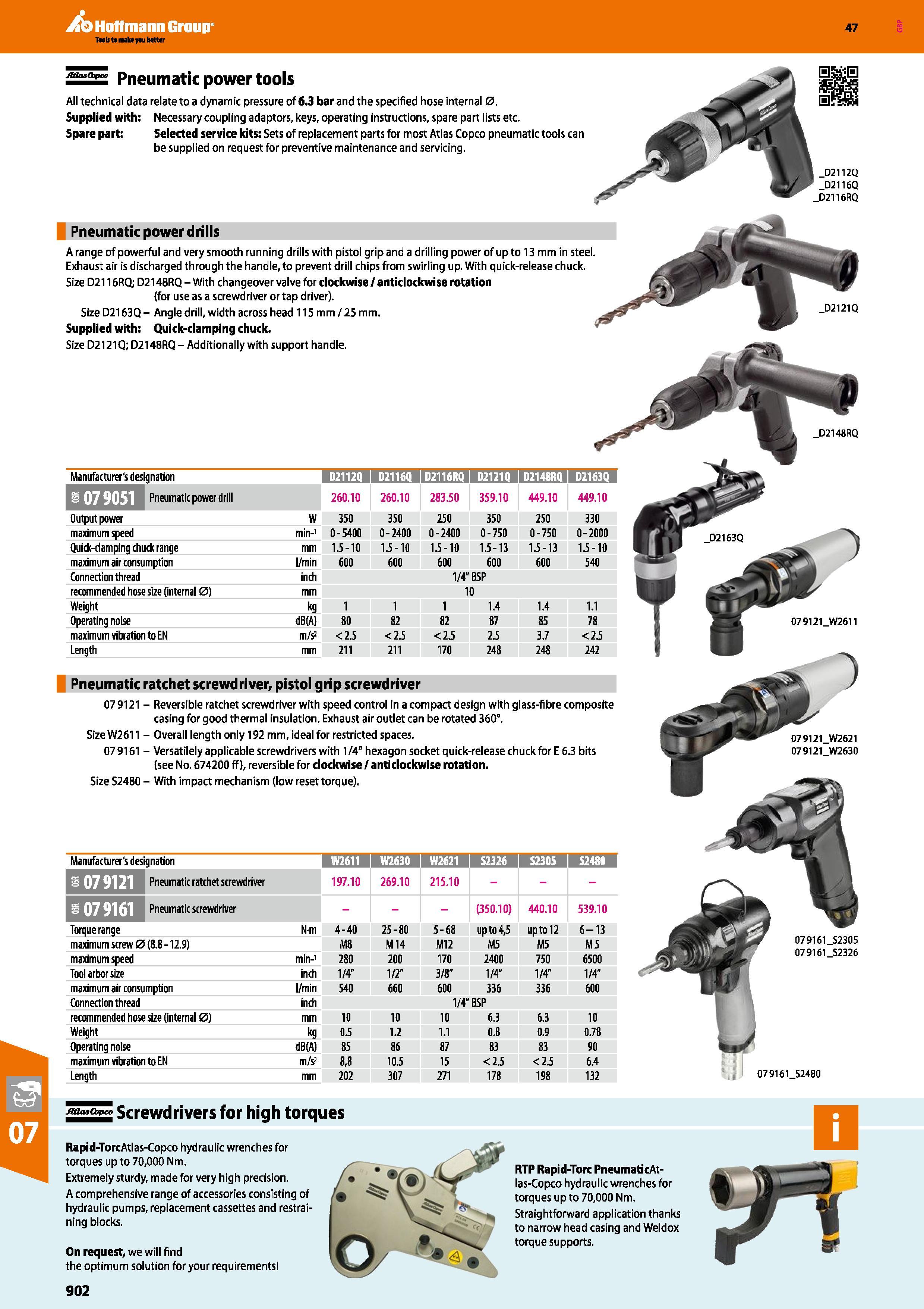 902 Hoffmann Group 47 £2 es Pneumatic power tools All technical data relate to a dynamic pressure of 6 3 bar and the specified hose internal 0 Suppli Каталог HOFFMANN GROUP 2016 Ручной слесарно-монтажный и измерительный инструмент и оборудование от комплексного поставщика промышленных предприятий Вер. 47 Англ. Стр. 902