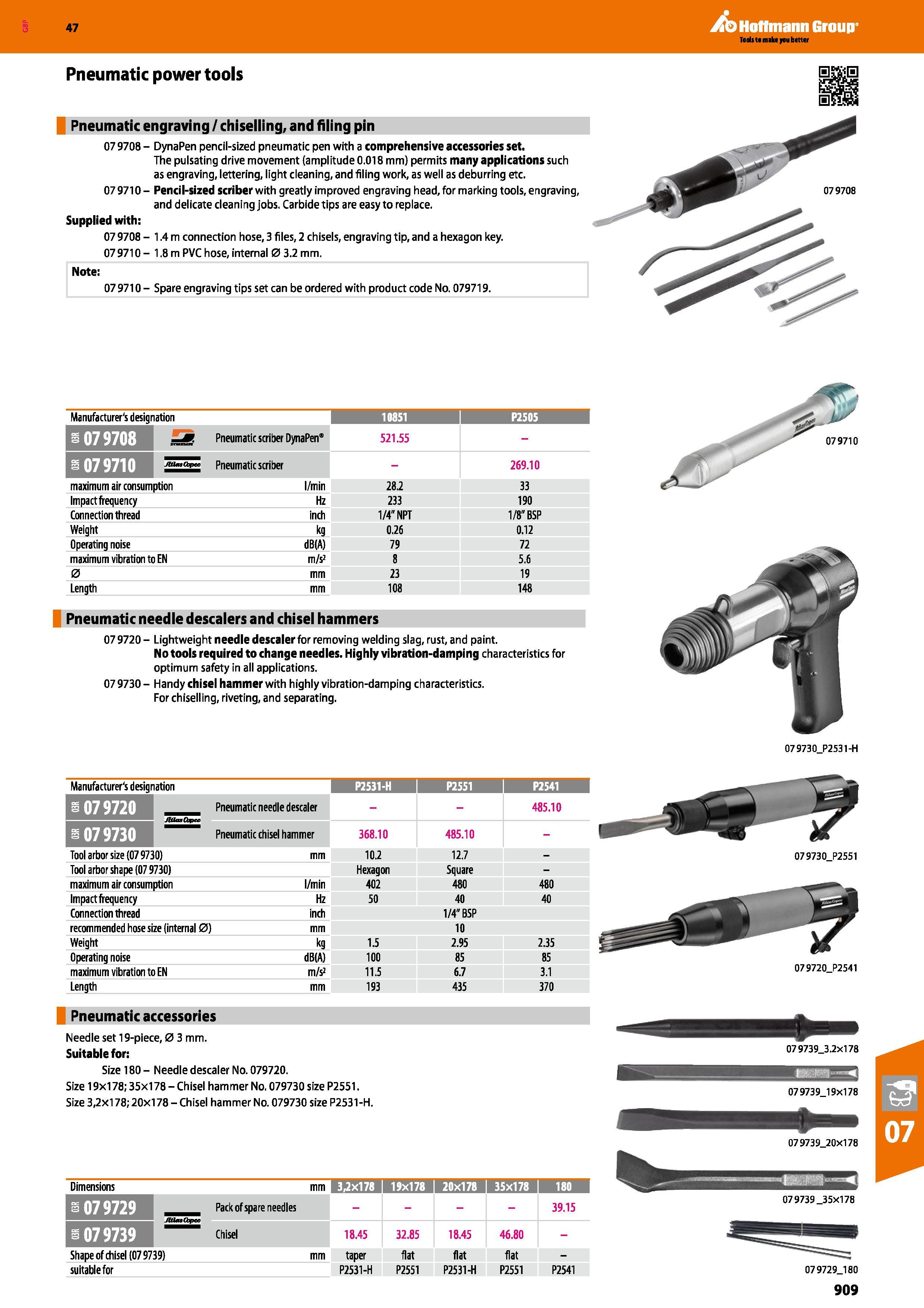 909 Hoffmann Group 47 Pneumatic power tools Pneumatic engraving / chiselling, and filing pin 07 9708 - DynaPen pencil-sized pneumatic pen with a comp Каталог HOFFMANN GROUP 2016 Ручной слесарно-монтажный и измерительный инструмент и оборудование от комплексного поставщика промышленных предприятий Вер. 47 Англ. Стр. 909