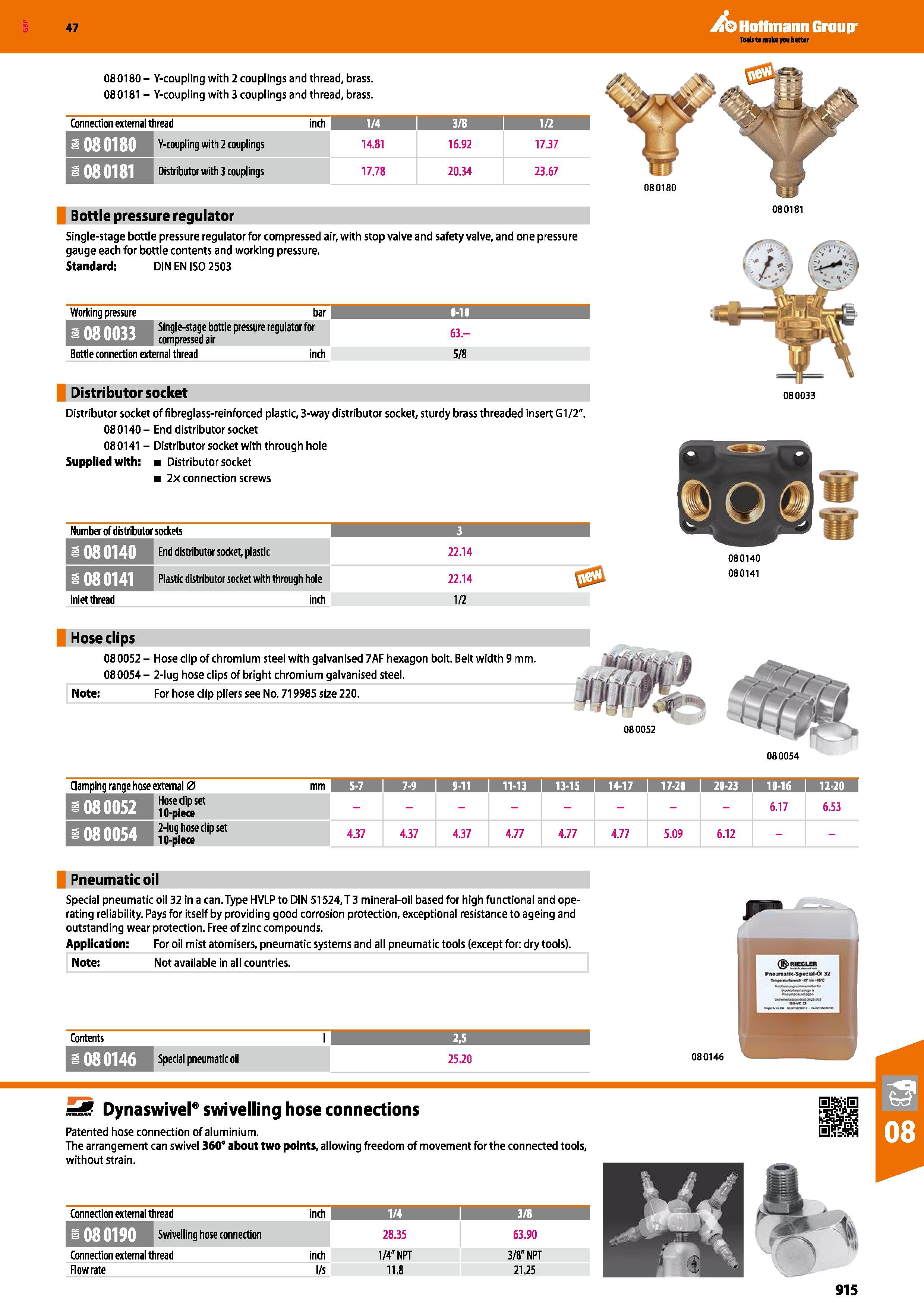915 Hoffmann Group 47 080180 - Y-coupling with 2 couplings and thread, brass 080181 - Y-coupling with 3 couplings and thread, brass Connection extern Каталог HOFFMANN GROUP 2016 Ручной слесарно-монтажный и измерительный инструмент и оборудование от комплексного поставщика промышленных предприятий Вер. 47 Англ. Стр. 915