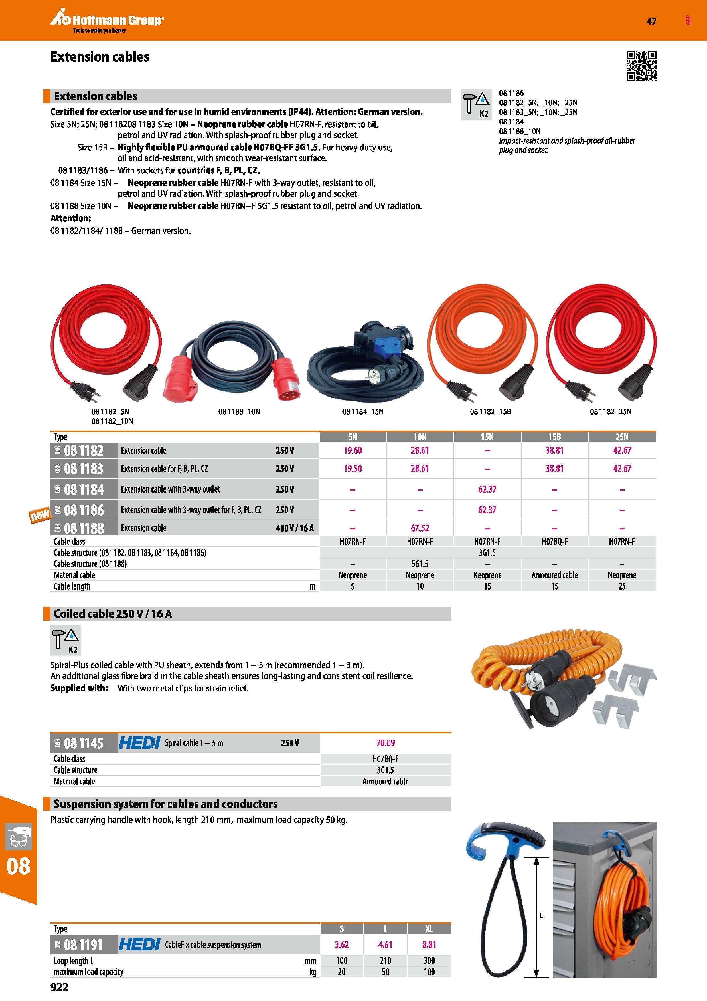 922 Hoffmann Group 47 Extension cables Extension cables Certified for exterior use and for use in humid environments (IP44) Attention: German version Каталог HOFFMANN GROUP 2016 Ручной слесарно-монтажный и измерительный инструмент и оборудование от комплексного поставщика промышленных предприятий Вер. 47 Англ. Стр. 922