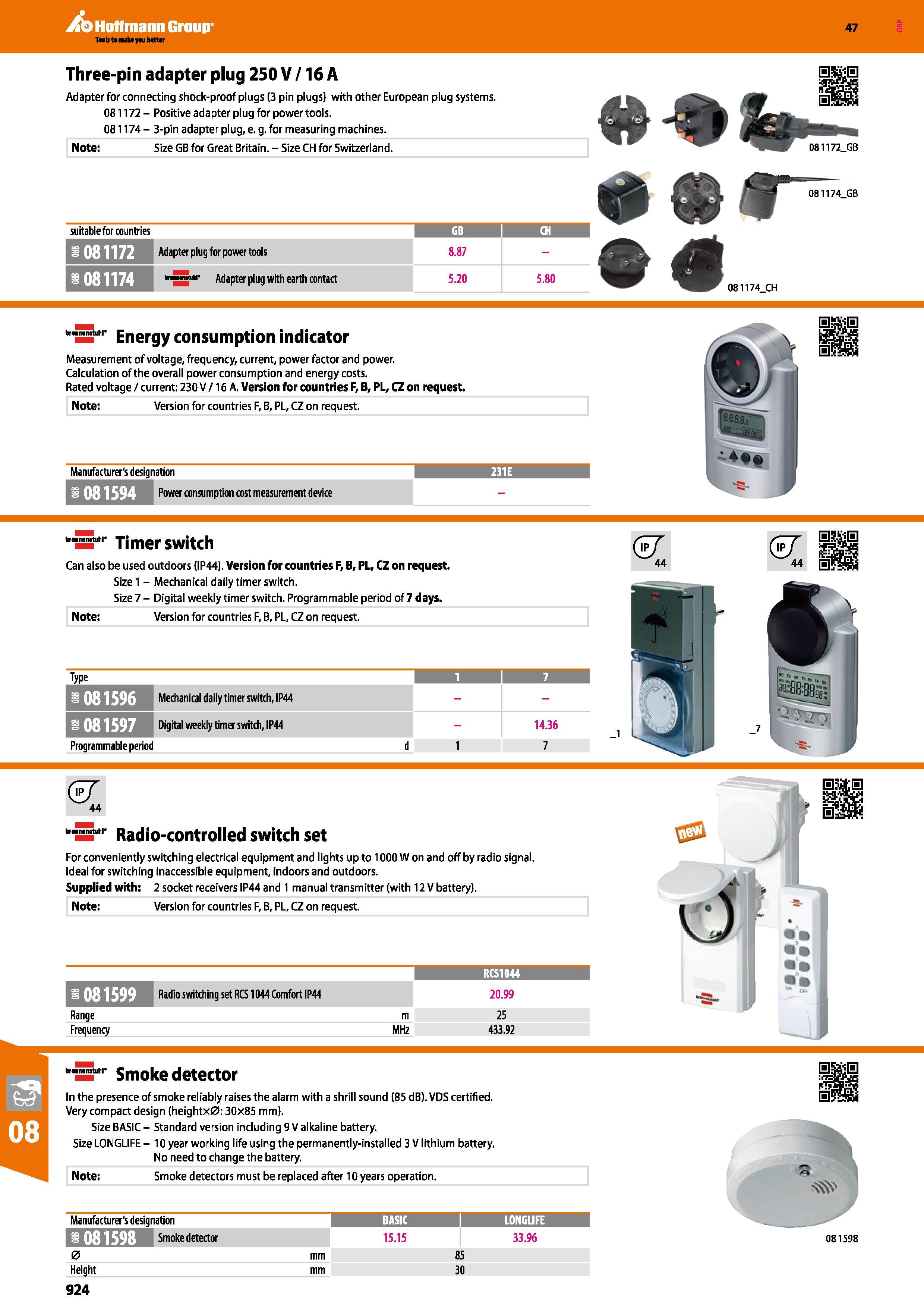 924 Hoffmann Group 47 Three-pin adapter plug 250 V /16 A Adapter for connecting shock-proof plugs (3 pin plugs) with other European plug systems 0811 Каталог HOFFMANN GROUP 2016 Ручной слесарно-монтажный и измерительный инструмент и оборудование от комплексного поставщика промышленных предприятий Вер. 47 Англ. Стр. 924