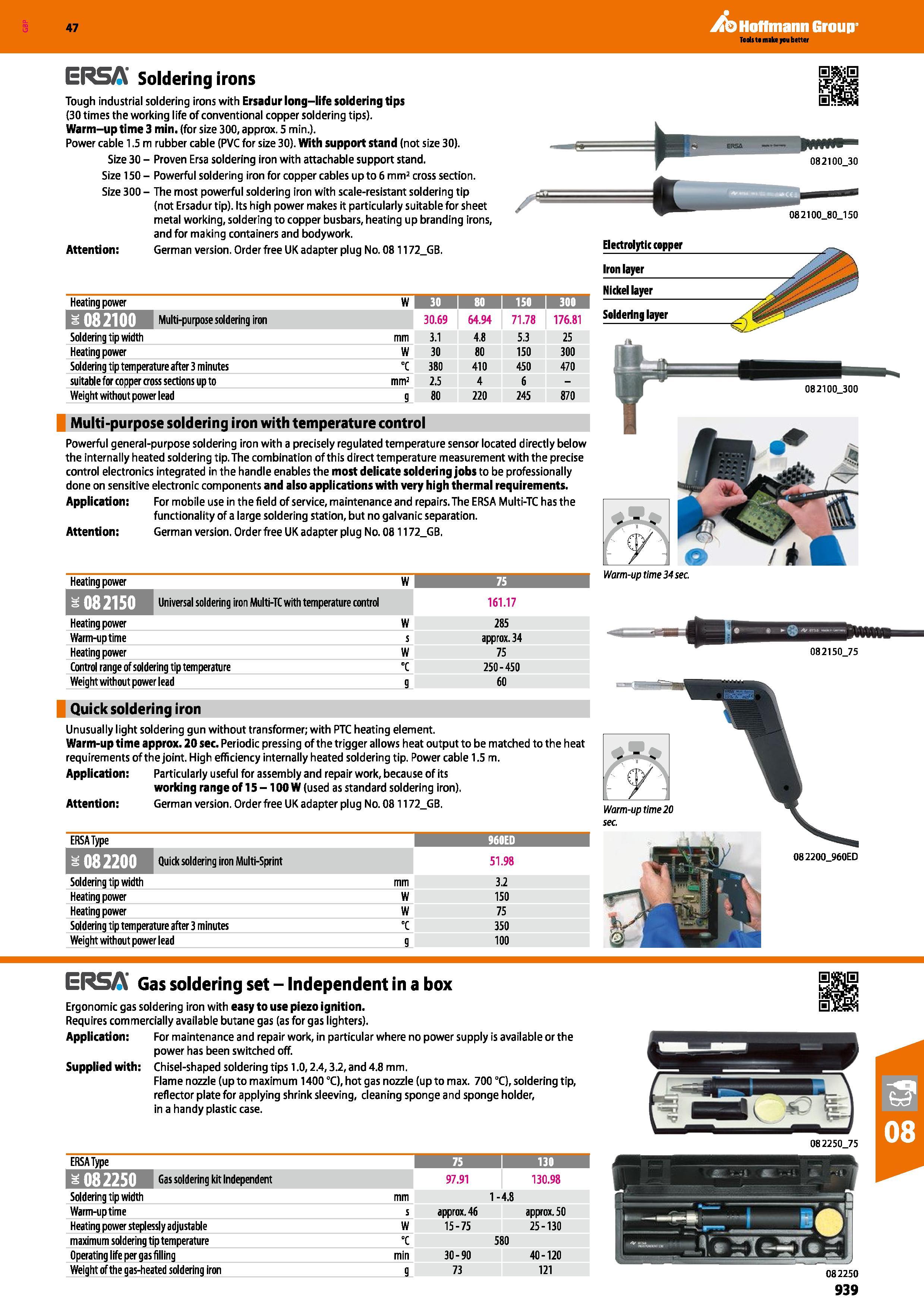 939 Hoffmann Group 47 ERSA Soldering irons Tough industrial soldering irons with Ersadur long-life soldering tips (30 times the working life of conve Каталог HOFFMANN GROUP 2016 Ручной слесарно-монтажный и измерительный инструмент и оборудование от комплексного поставщика промышленных предприятий Вер. 47 Англ. Стр. 939