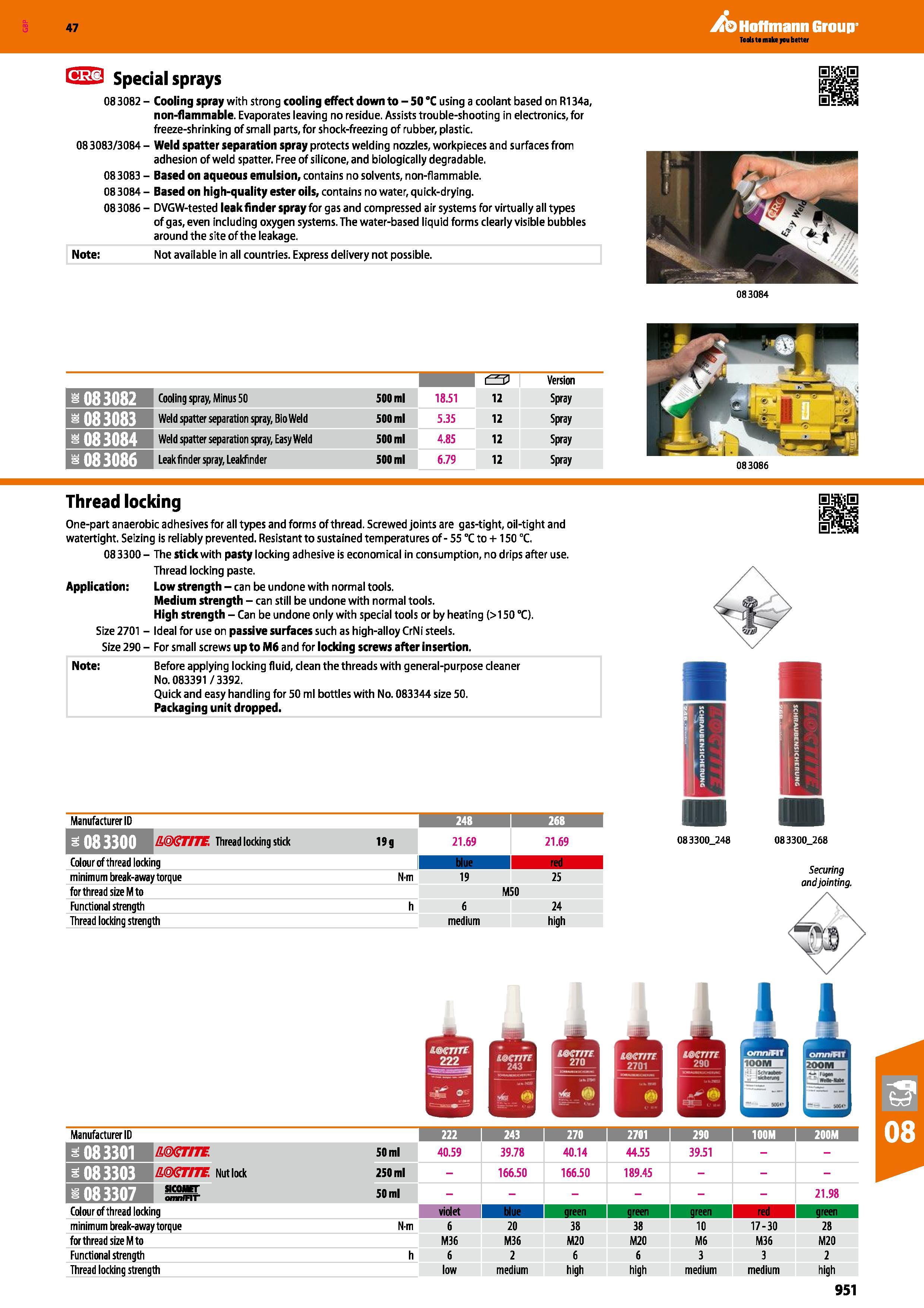 951 Hoffmann Group 47 IfilLJ Special sprays 08 3082 - Cooling spray with strong cooling effect down to - 50 °C using a coolant based on R134a, non-fl Каталог HOFFMANN GROUP 2016 Ручной слесарно-монтажный и измерительный инструмент и оборудование от комплексного поставщика промышленных предприятий Вер. 47 Англ. Стр. 951