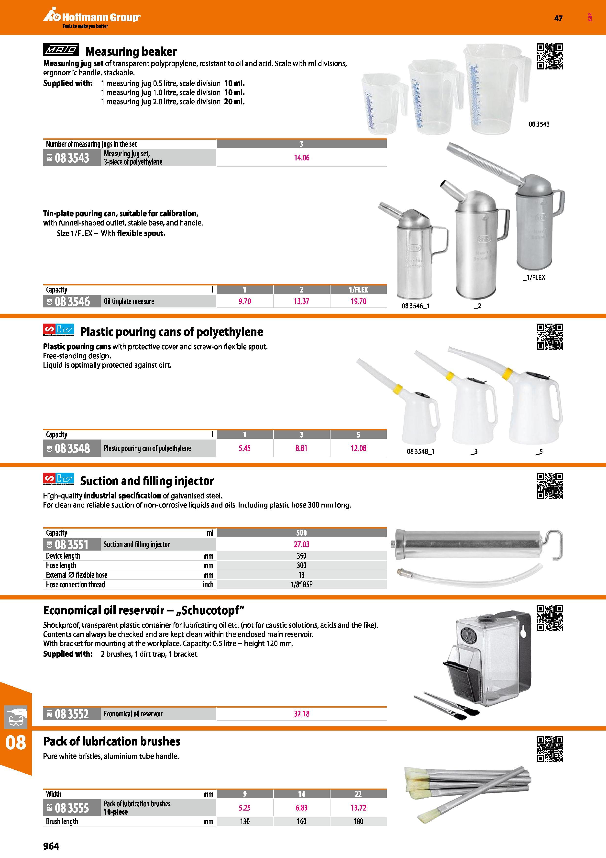 964 Hoffmann Group 47 Measuring beaker Measuring jug set of transparent polypropylene, resistant to oil and acid Scale with ml divisions, ergonomic h Каталог HOFFMANN GROUP 2016 Ручной слесарно-монтажный и измерительный инструмент и оборудование от комплексного поставщика промышленных предприятий Вер. 47 Англ. Стр. 964