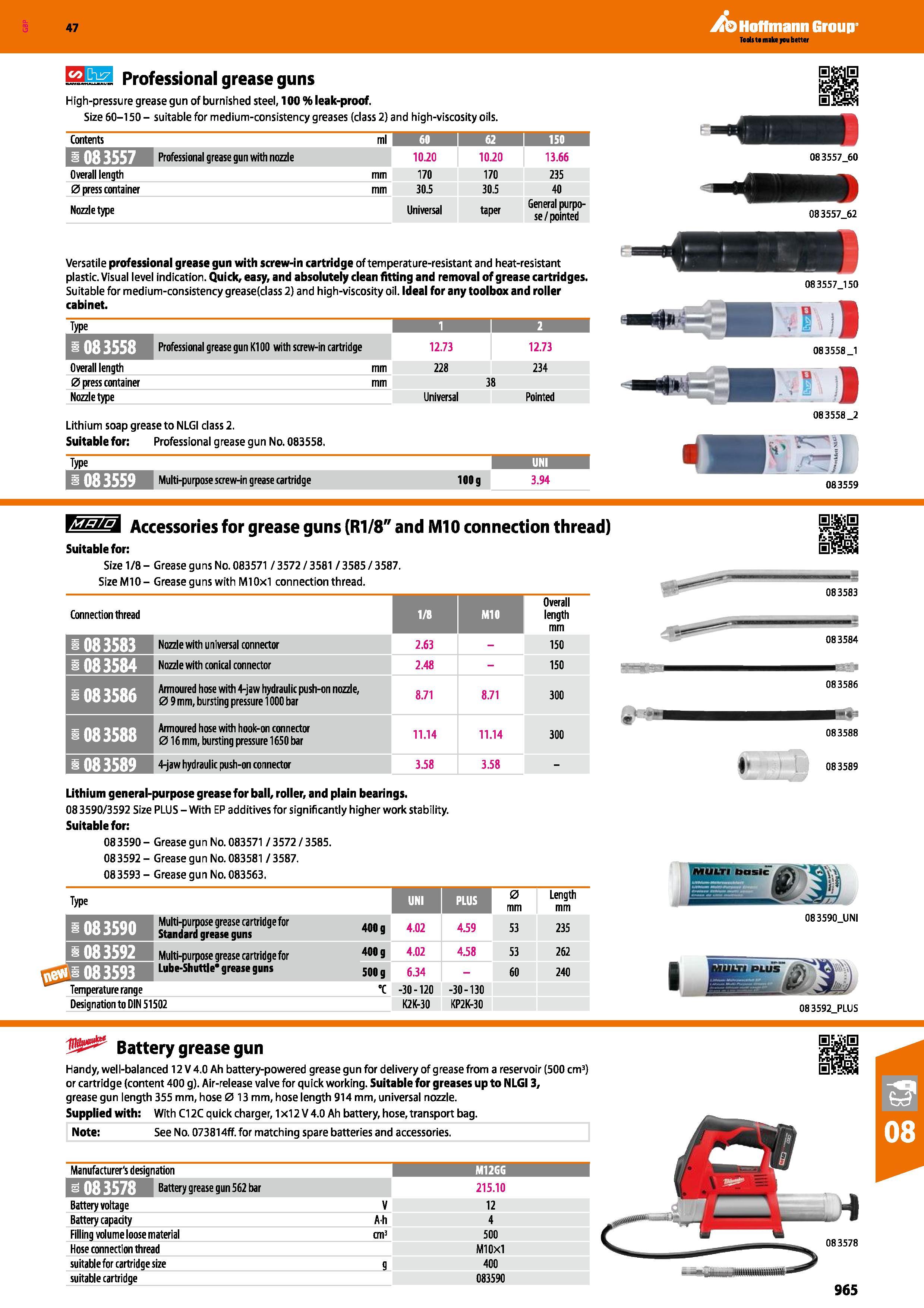 965 47 co Cus7 Professional grease guns High-pressure grease gun of burnished steel, 100 % leak-proof Size 60-150 - suitable for medium-consistency g Каталог HOFFMANN GROUP 2016 Ручной слесарно-монтажный и измерительный инструмент и оборудование от комплексного поставщика промышленных предприятий Вер. 47 Англ. Стр. 965