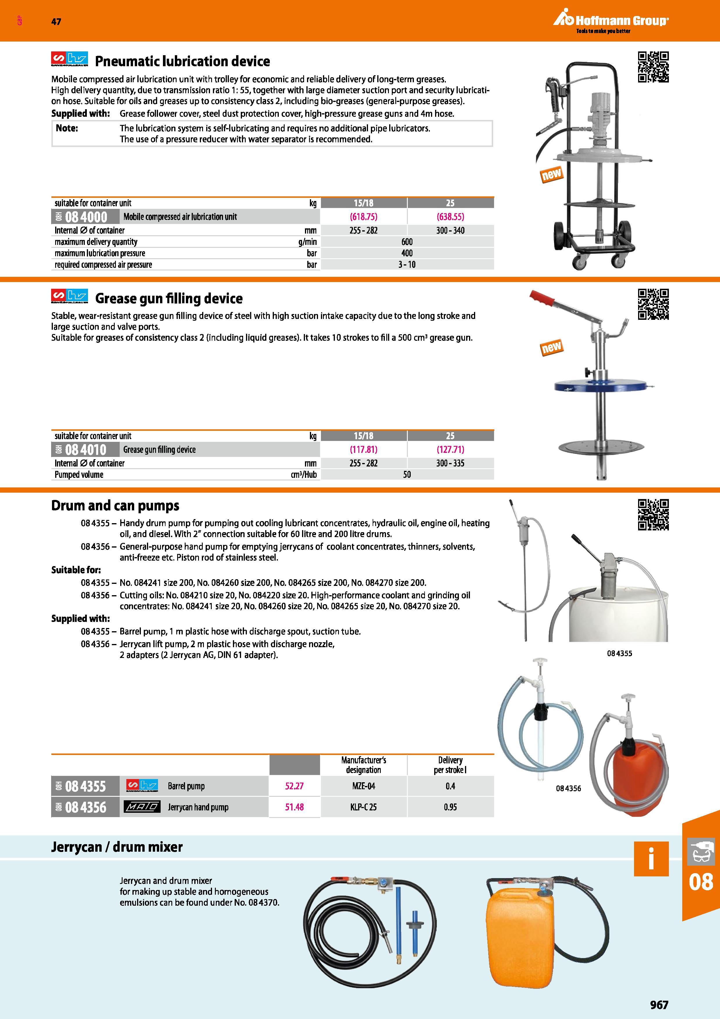 967 Hoffmann Group 47 co h js7 Pneumatic lubrication device Mobile compressed air lubrication unit with trolley for economic and reliable delivery of Каталог HOFFMANN GROUP 2016 Ручной слесарно-монтажный и измерительный инструмент и оборудование от комплексного поставщика промышленных предприятий Вер. 47 Англ. Стр. 967