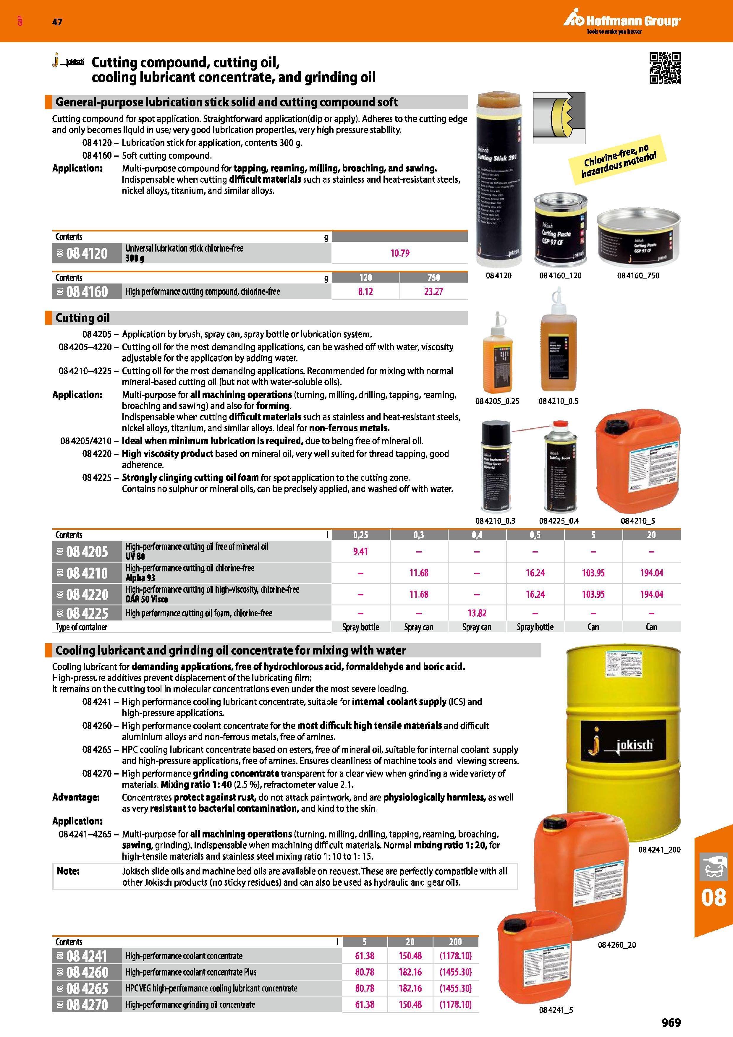 969 Hoffmann Group 47 Cutting compound, cutting oil, cooling lubricant concentrate, and grinding oil General-purpose lubrication stick solid and cutt Каталог HOFFMANN GROUP 2016 Ручной слесарно-монтажный и измерительный инструмент и оборудование от комплексного поставщика промышленных предприятий Вер. 47 Англ. Стр. 969