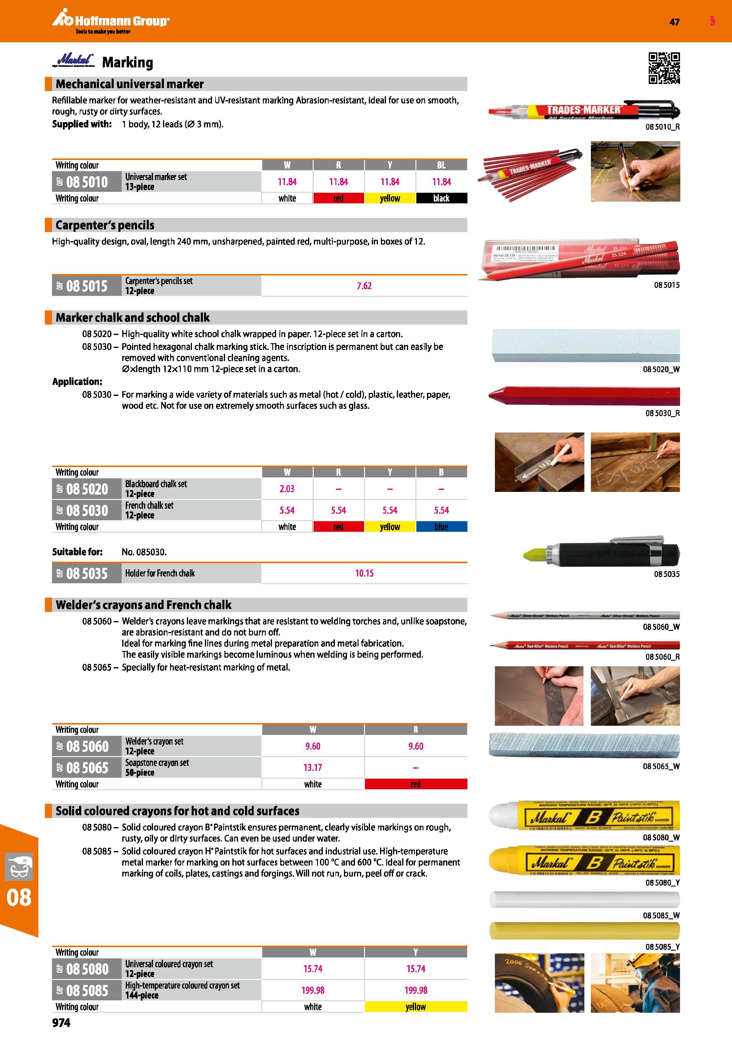 974 Hoffmann Group 47 jikfML Marking Mechanical universal marker Refillable marker for weather-resistant and UV-resistant marking Abrasion-resistant, Каталог HOFFMANN GROUP 2016 Ручной слесарно-монтажный и измерительный инструмент и оборудование от комплексного поставщика промышленных предприятий Вер. 47 Англ. Стр. 974