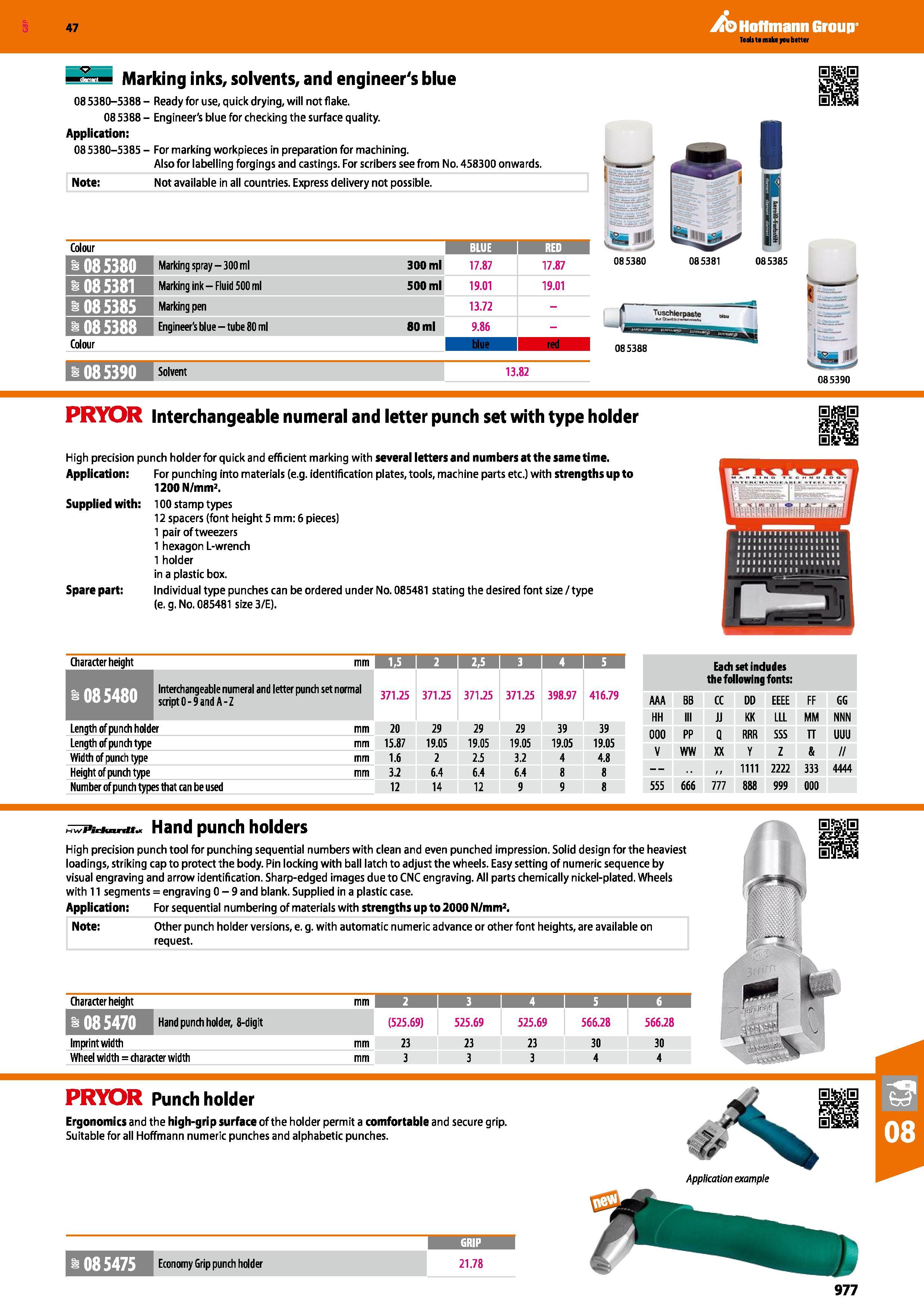 977 Hoffmann Group 47 Marking inks, solvents, and engineer's blue 085380-5388- Ready for use, quick drying, will not flake 085388 - Engineer's blue f Каталог HOFFMANN GROUP 2016 Ручной слесарно-монтажный и измерительный инструмент и оборудование от комплексного поставщика промышленных предприятий Вер. 47 Англ. Стр. 977