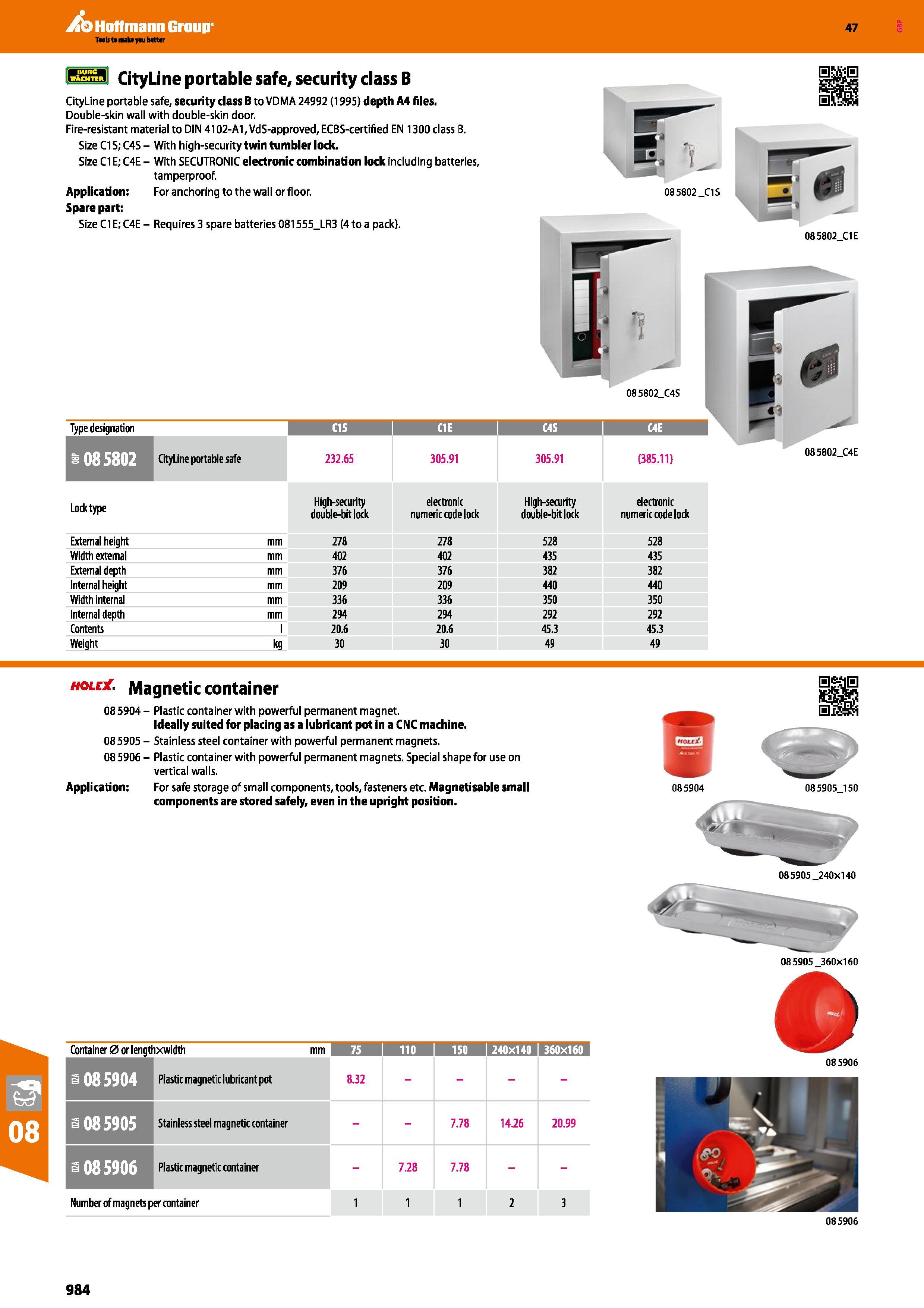 984 Hoffmann Group 47 Bfl CityLine portable safe, security class B CityLine portable safe, security class B to VDMA 24992 (1995) depth A4 files Doubl Каталог HOFFMANN GROUP 2016 Ручной слесарно-монтажный и измерительный инструмент и оборудование от комплексного поставщика промышленных предприятий Вер. 47 Англ. Стр. 984