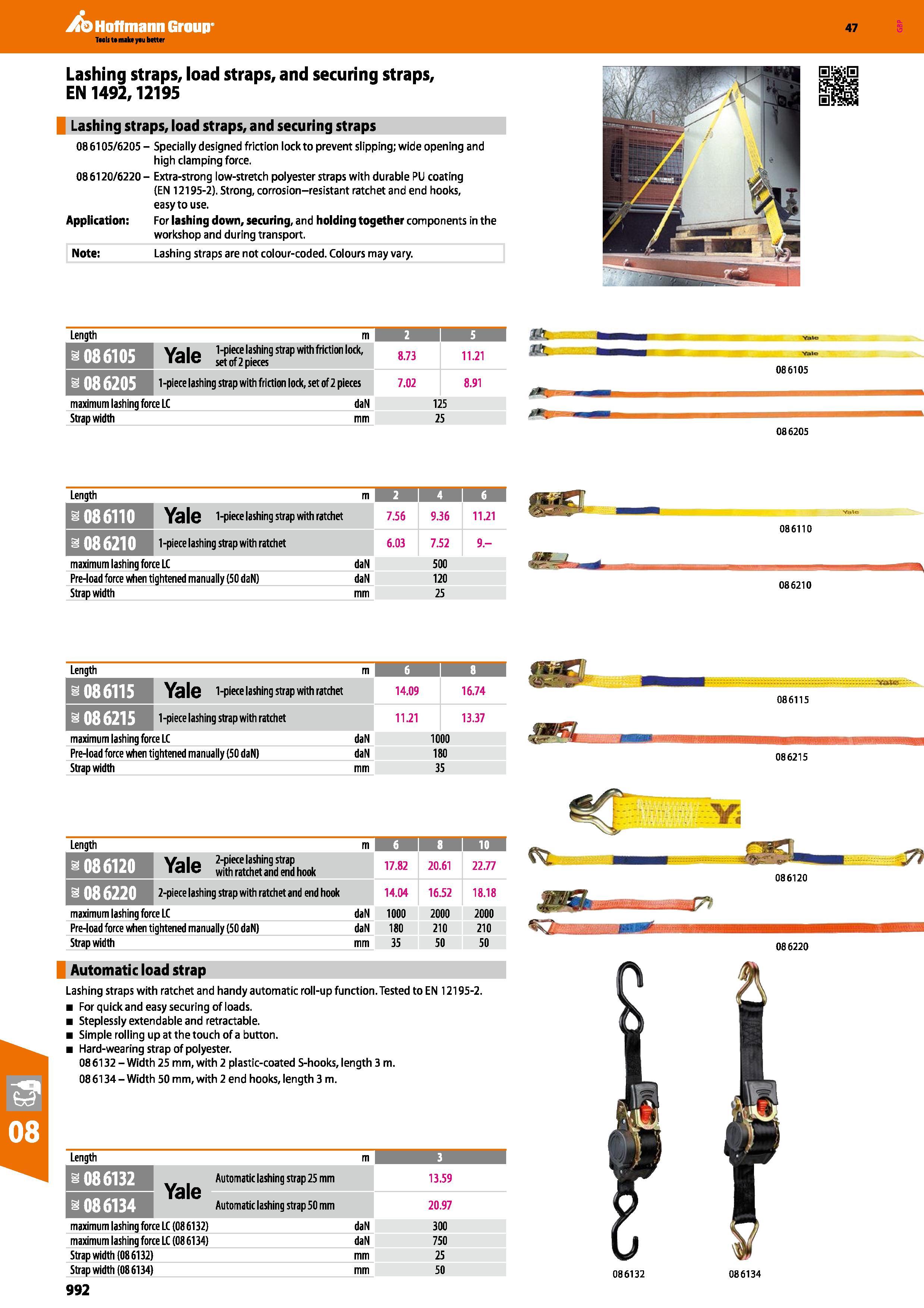 992 Hoffmann Group 47 Lashing straps, load straps, and securing straps, EN 1492,12195 Lashing straps, load straps, and securing straps 08 6105/6205 - Каталог HOFFMANN GROUP 2016 Ручной слесарно-монтажный и измерительный инструмент и оборудование от комплексного поставщика промышленных предприятий Вер. 47 Англ. Стр. 992