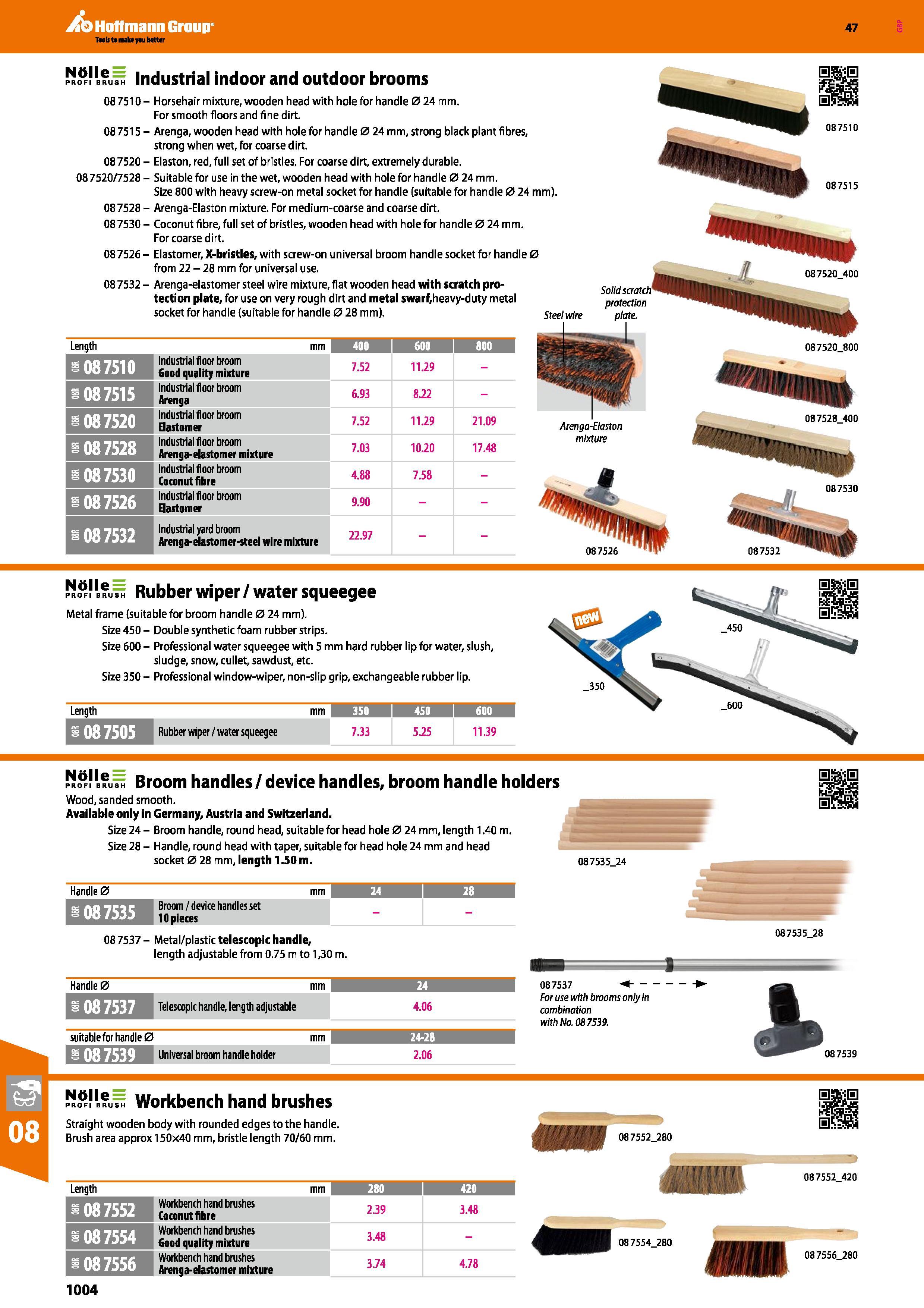 1004 Hoffmann Group 47 &K USh Industrial indoor and outdoor brooms 087510- Horsehair mixture, wooden head with hole for handle 0 24 mm For smooth floo Каталог HOFFMANN GROUP 2016 Ручной слесарно-монтажный и измерительный инструмент и оборудование от комплексного поставщика промышленных предприятий Вер. 47 Англ. Стр. 1004