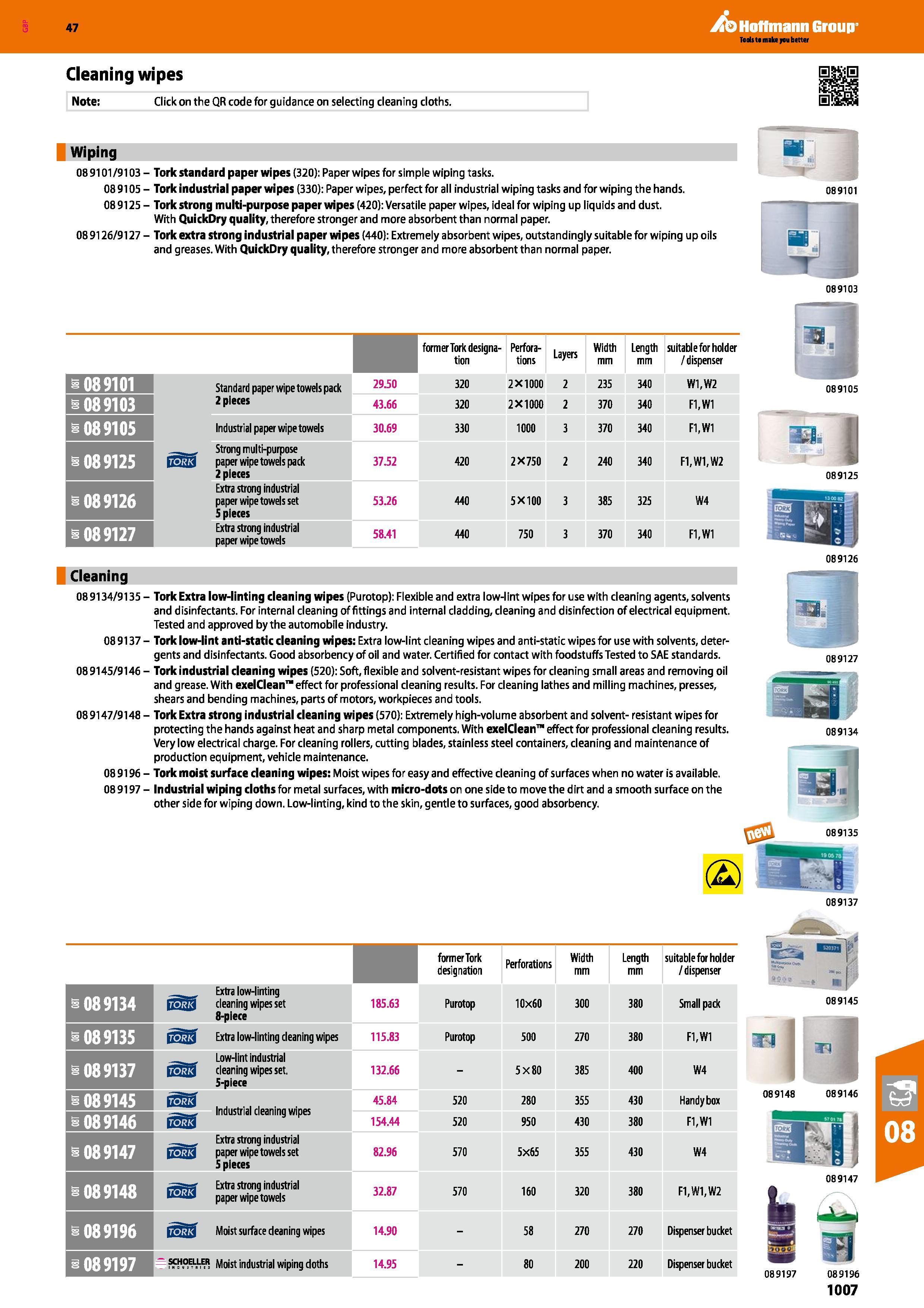 1007 Hoffmann Group 47 Tools to main you better Cleaning wipes Note: Click on the QR code for guidance on selecting cleaning cloths - 1 Wiping Bfi 089 Каталог HOFFMANN GROUP 2016 Ручной слесарно-монтажный и измерительный инструмент и оборудование от комплексного поставщика промышленных предприятий Вер. 47 Англ. Стр. 1007