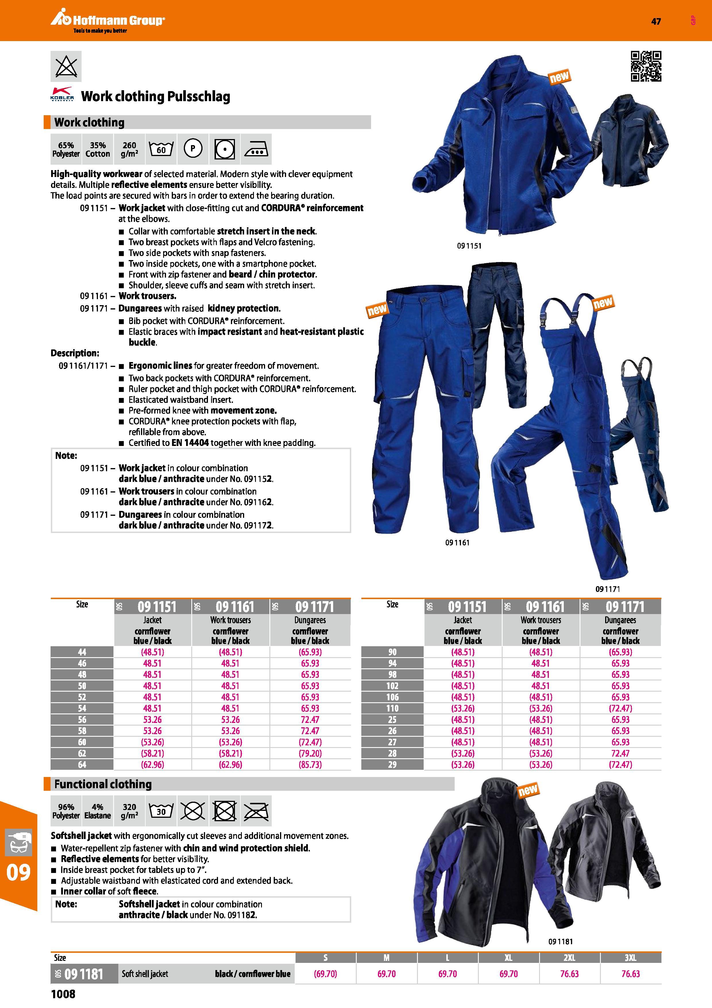 1008 Hoffmann Group Taals ta make yau better Work clothing Pulsschlag Work clothing 65% Polyester 35% Cotton 260 g/m2 High-quality workwear of selecte Каталог HOFFMANN GROUP 2016 Ручной слесарно-монтажный и измерительный инструмент и оборудование от комплексного поставщика промышленных предприятий Вер. 47 Англ. Стр. 1008