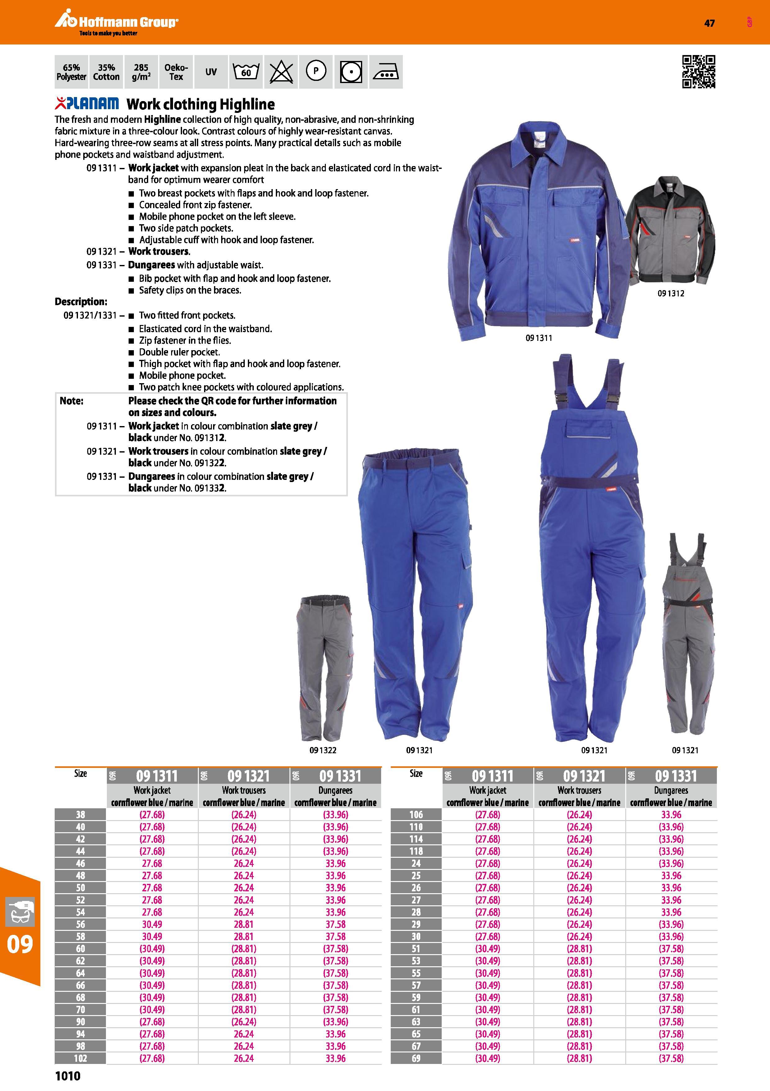 1010 Hoffmann Group 47 65% Polyester 35% Cotton 285 g/m2 Oeko- Tex UV <C83 A 091321 091331 XPinnnm Work clothing Highline The fresh and modern Highlin Каталог HOFFMANN GROUP 2016 Ручной слесарно-монтажный и измерительный инструмент и оборудование от комплексного поставщика промышленных предприятий Вер. 47 Англ. Стр. 1010